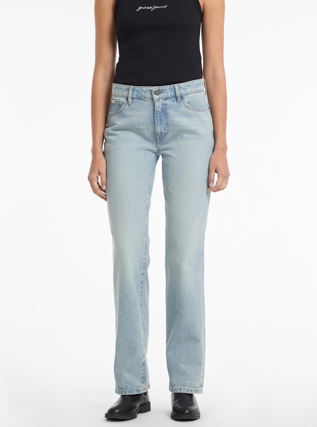 Guess G08 Mid Rise Straight Jeans for Women - Classic Blue Denim Pants | Perfect for Casual Wear, Office & Everyday Outfits