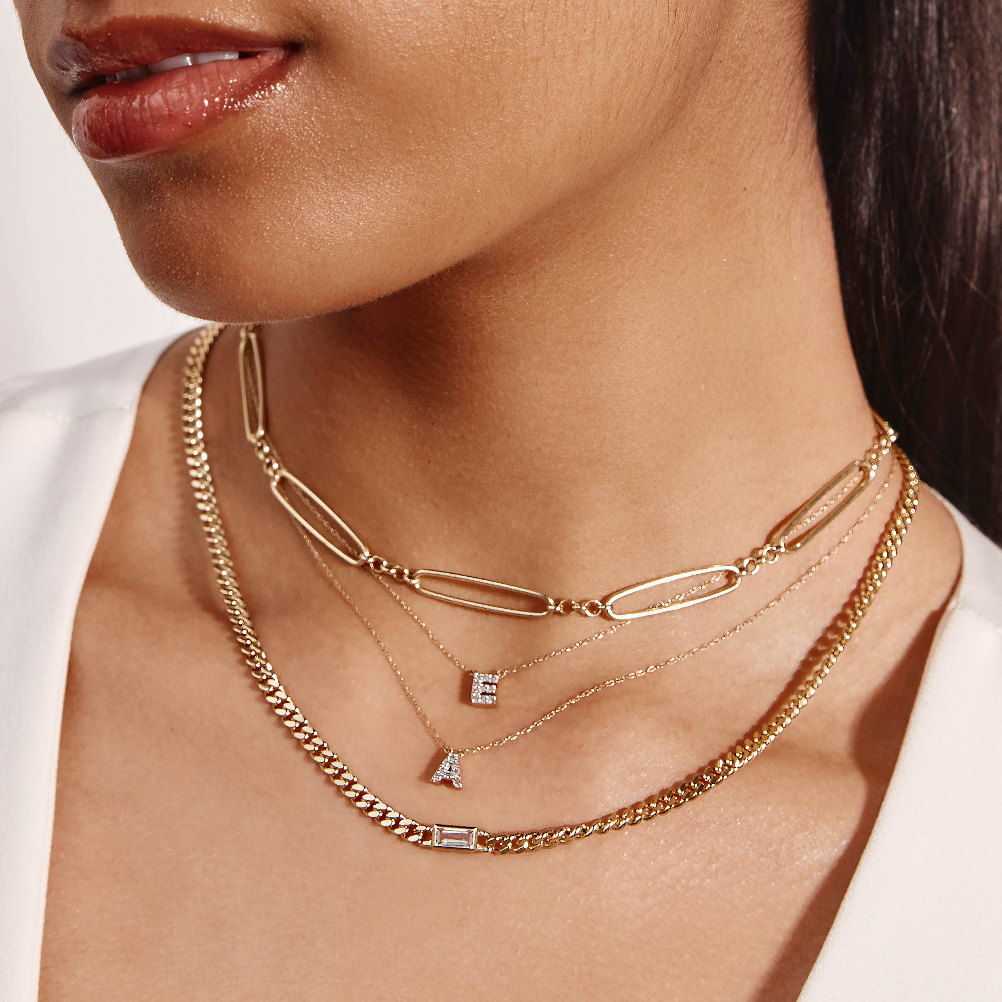 White Topaz Gold Curb Chain Necklace for Women - Elegant Layering Jewelry for Daily Wear & Special Occasions