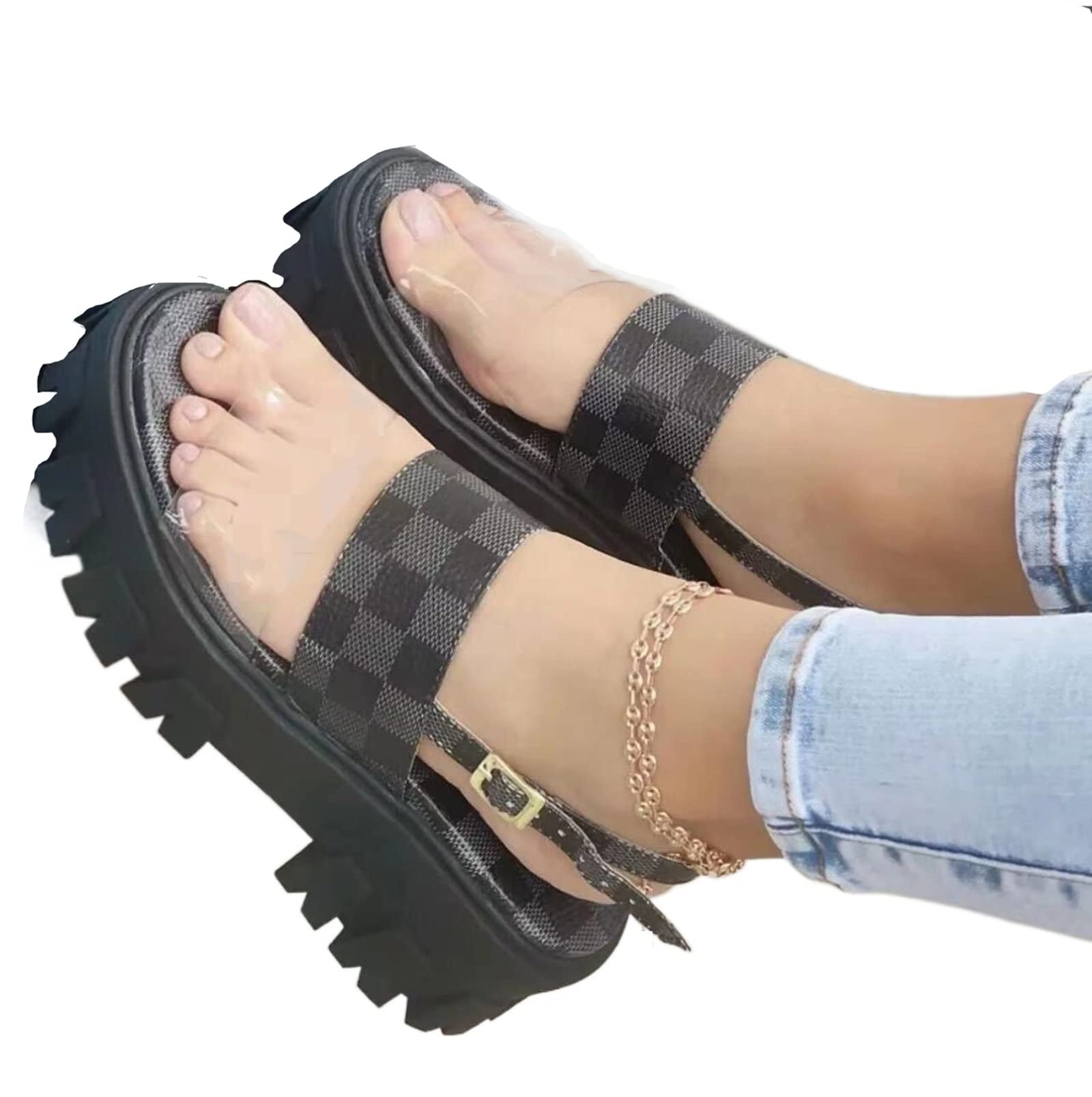 FiveShops Women's Platform Wedge Sandals - Vintage Round Toe Buckle Beach Shoes for Summer | Comfortable Casual Walking Sandals for Vacation, Poolside & Outdoor Activities