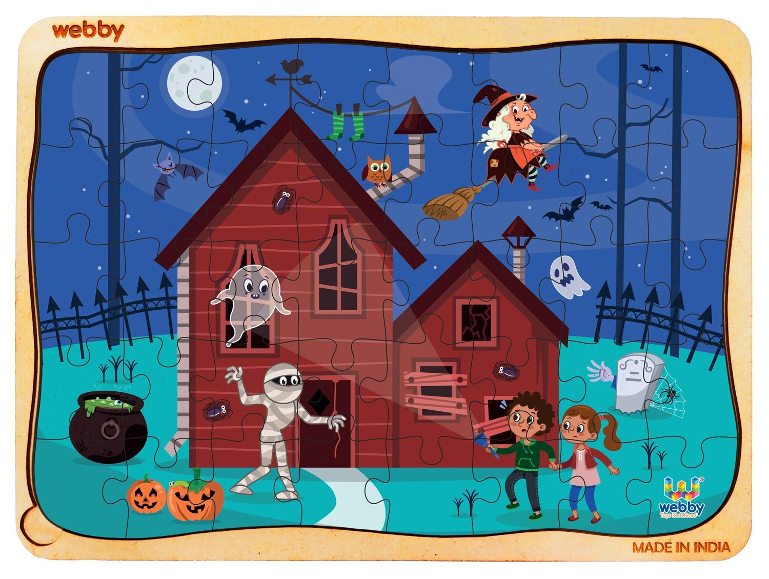 Webby Haunted House Wooden Jigsaw Puzzle - 40 Pieces for Kids | Halloween Puzzle Game for Children | Perfect for Family Game Night & Halloween Party Activities