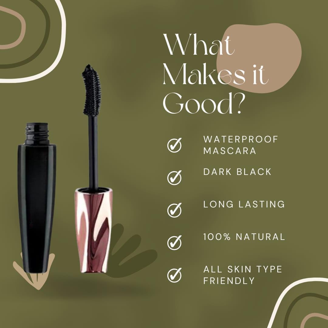 Waterproof Long-Lasting Black Curl Mascara - Highly Pigmented Gel Formula for Voluminous Lashes | Perfect for Parties, Weddings & Everyday Glam
