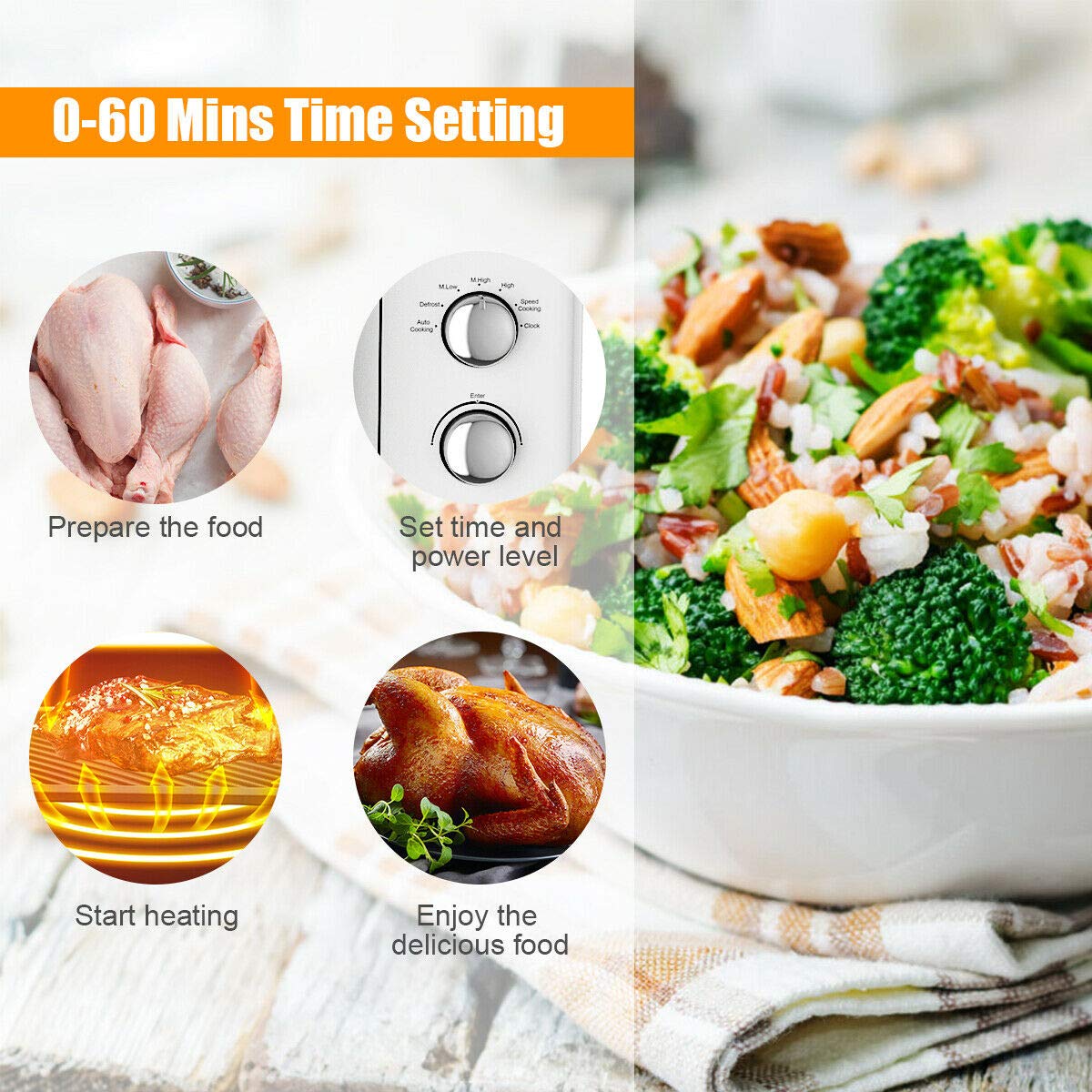 COSTWAY Retro Countertop Microwave Oven - 0.9 Cu.ft 900W Compact Microwave with 5 Power Levels, Defrost & Auto Cook Functions, LED Display, Glass Turntable & Viewing Window, Child Safety Lock (ETL Certified) - Perfect for Small Kitchens, Dorms & Office Break Rooms