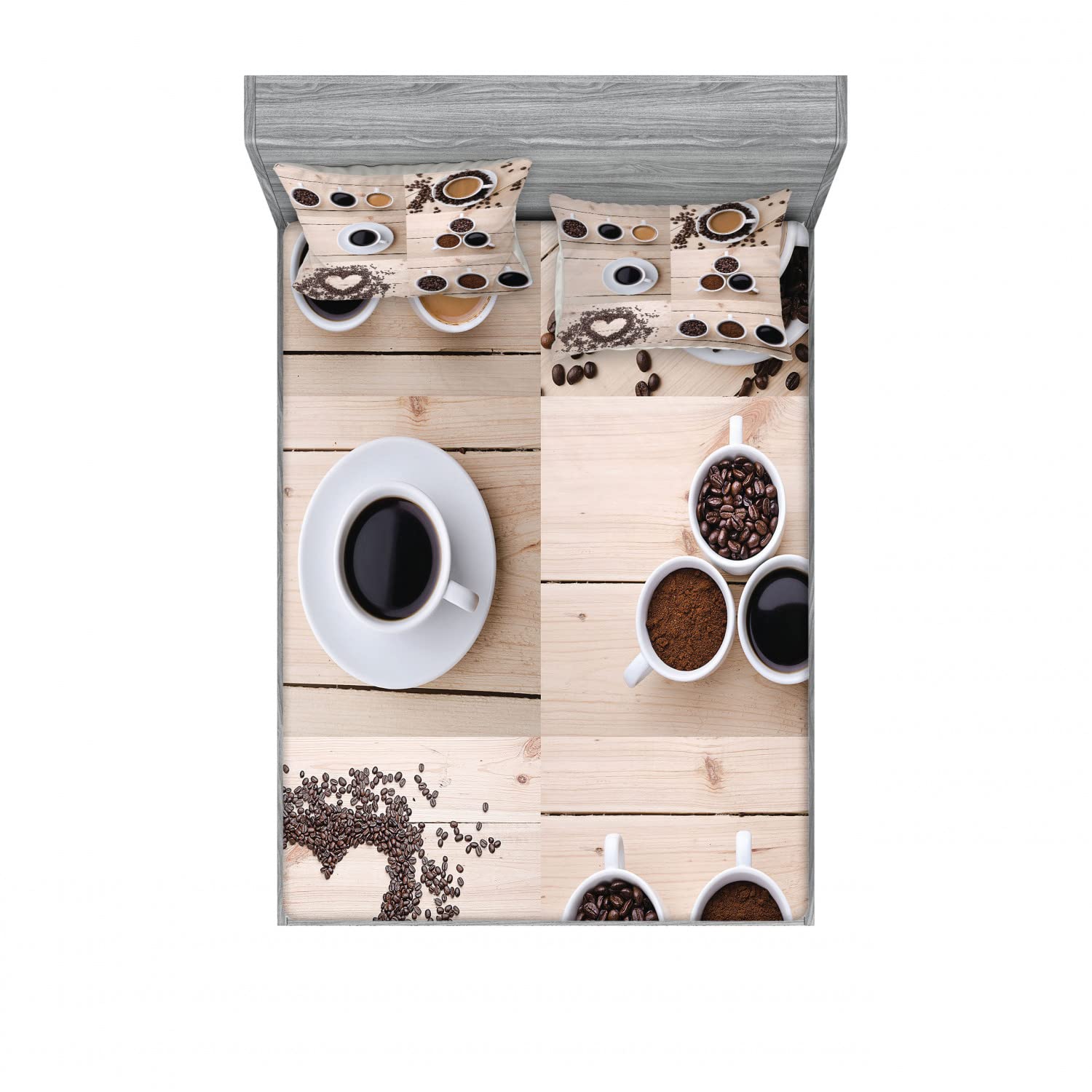 Ambesonne 2-Pack Queen Size Fitted Sheets & 4 Pillow Shams Set - Coffee Theme Brown Black Tan Bedding Decor - Perfect for Coffee Lovers' Bedroom, Guest Room or Dorm Decor