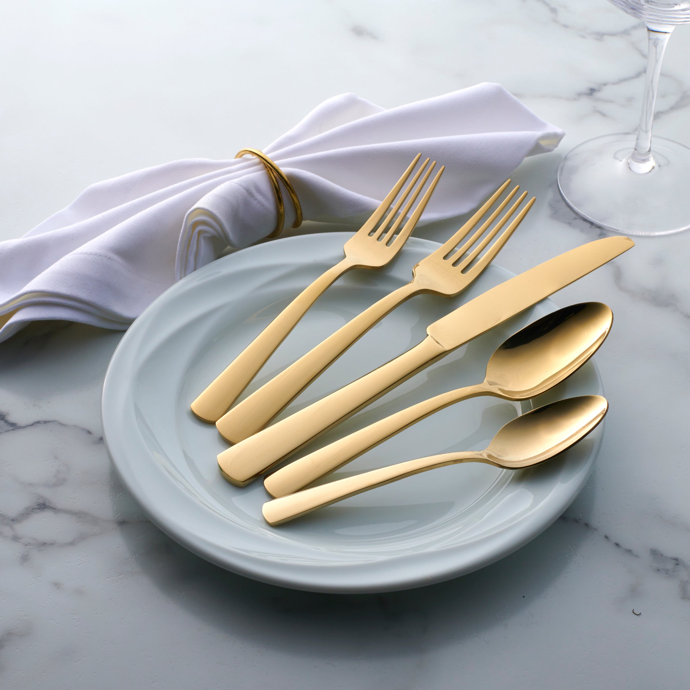 Aptitude 20-Piece Champagne Satin Flatware Set - Elegant Stainless Steel Cutlery for Fine Dining, Wedding Gifts & Special Occasions