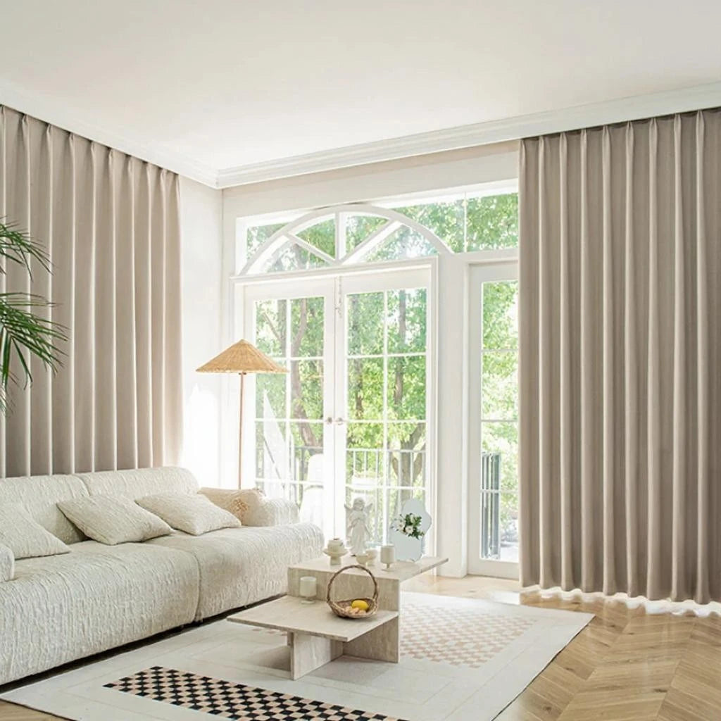 Premium Marisol Milk Tea Linen Blackout Curtains - Custom Size, Thermal Insulated for Living Room & Bedroom
