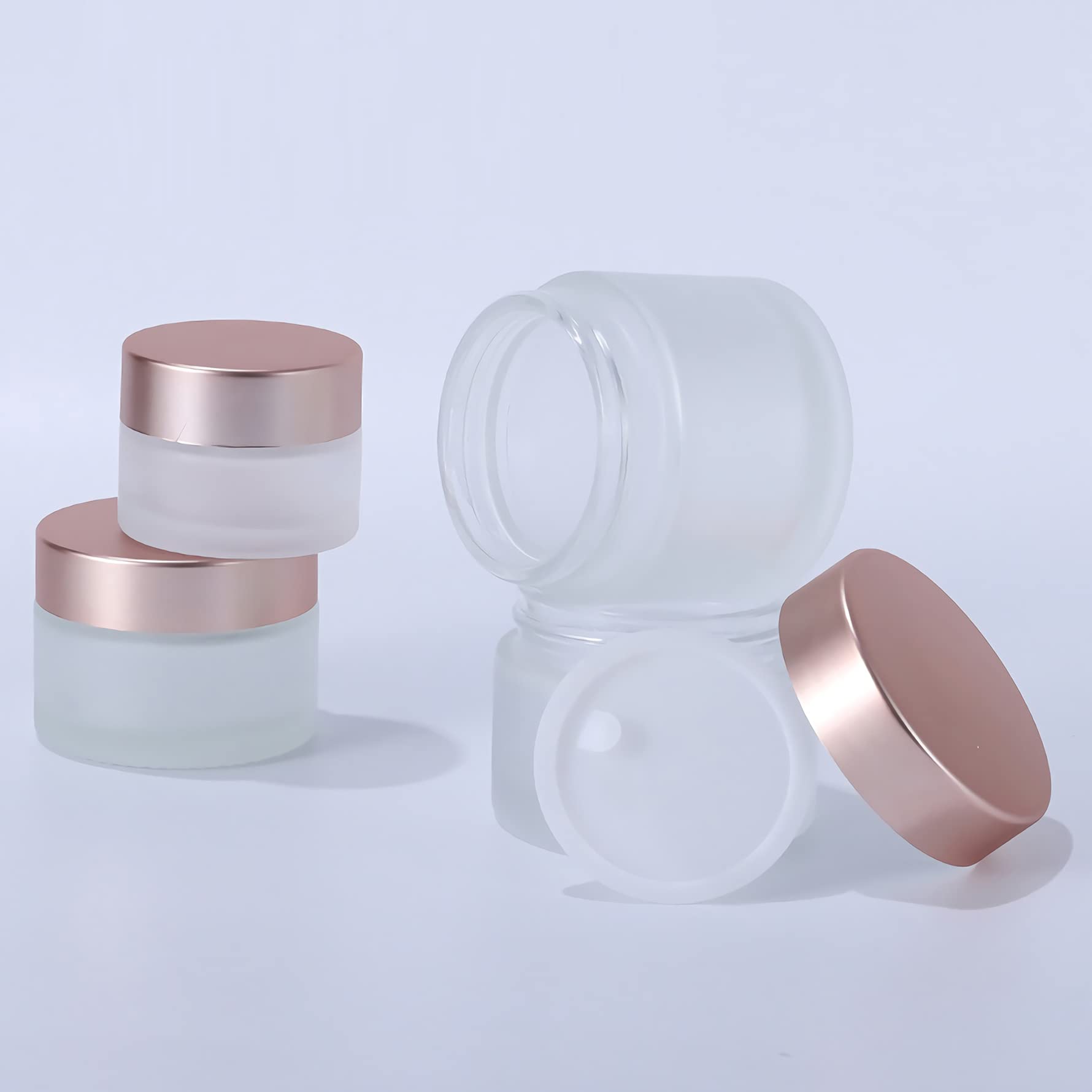 4 Pack 30ml Empty Frosted Glass Cosmetic Jars with Rose Lids - Refillable Face Cream Containers for Creams, Lotions, Lip Balm, Makeup & Skincare Samples | Perfect for Travel, Home Storage & DIY Beauty Products