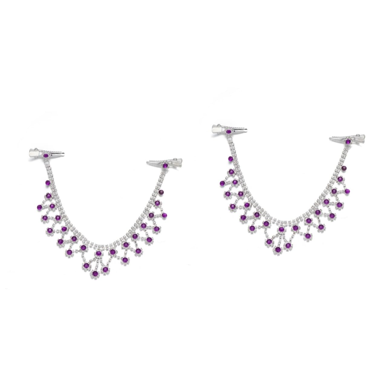 FRCOLOR 2-Piece Purple Wedding Tiara Forehead Chain Bridal Headpiece - Elegant Bride Forehead Jewelry for Wedding, Prom, Party & Special Occasions