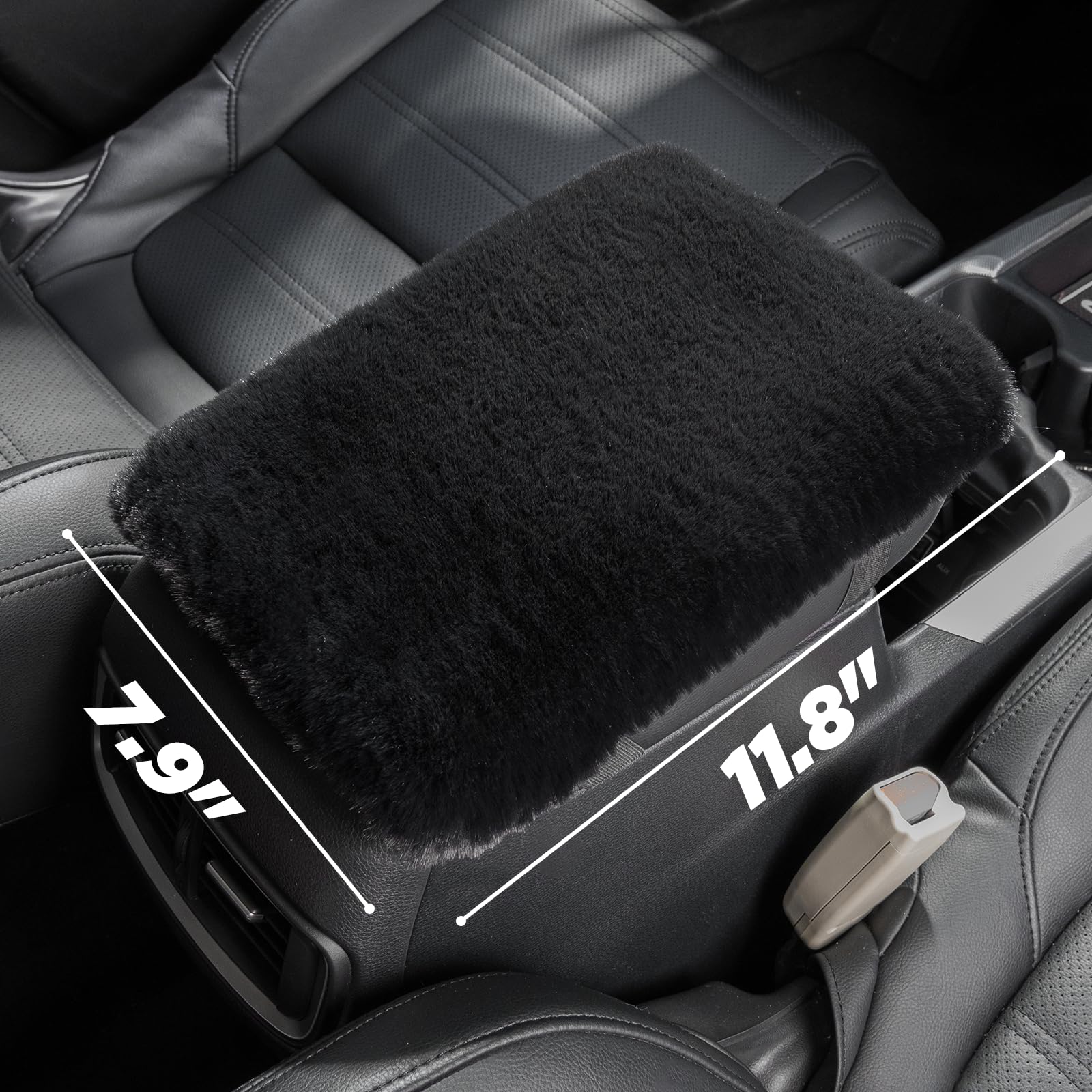 Premium Furry Car Armrest Cover - Soft Fluffy Center Console Pad for Cars, SUVs & Trucks - Universal Fit for Most Vehicles - Black - Comfort & Style for Long Drives & Daily Commutes