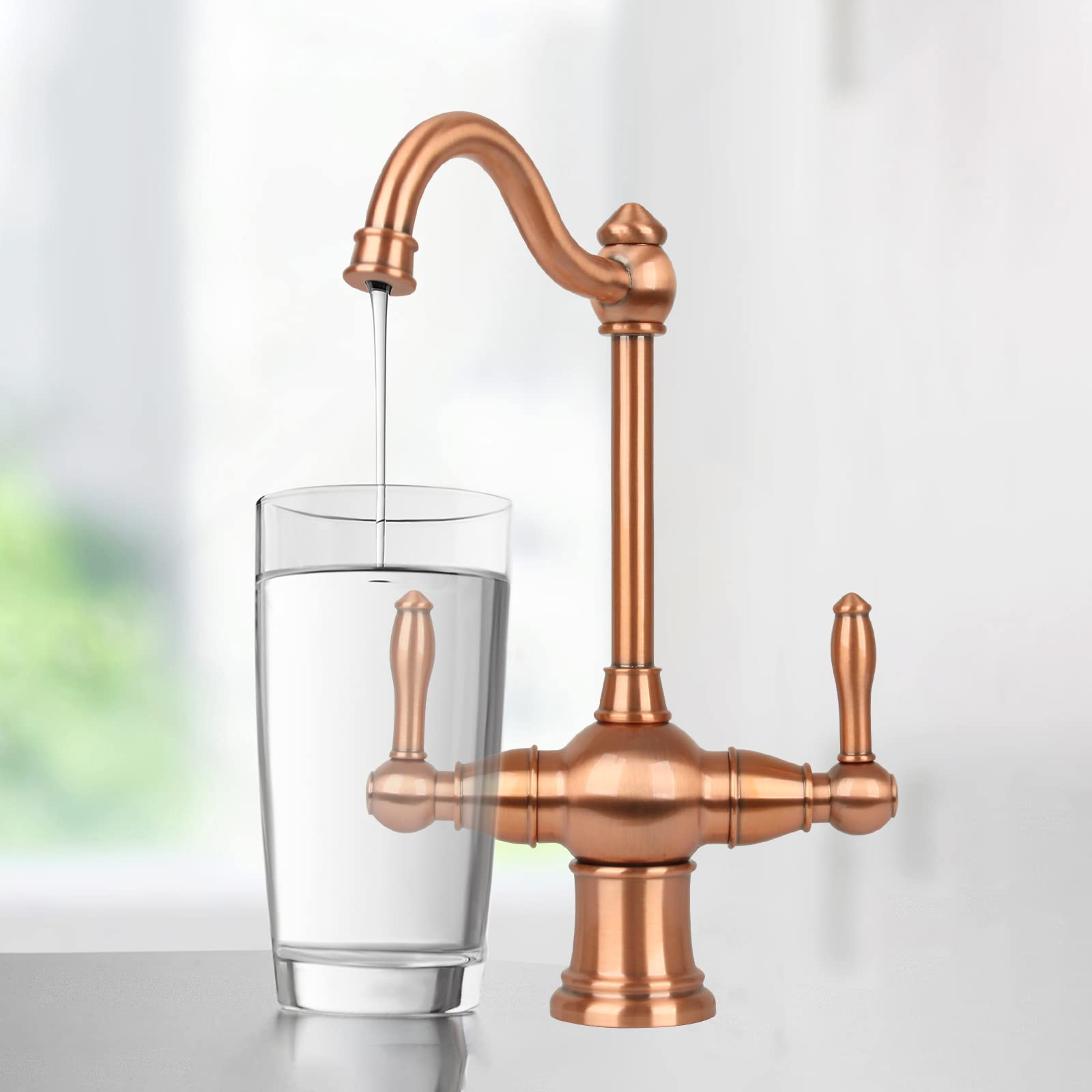 2-Handle Copper Drinking Water Filter Faucet - Dual Lever Hot & Cold Water Dispenser for Instant Hot Water Tanks & Filtration Systems | Perfect for Kitchen Sinks, RV Water Systems & Home Purification