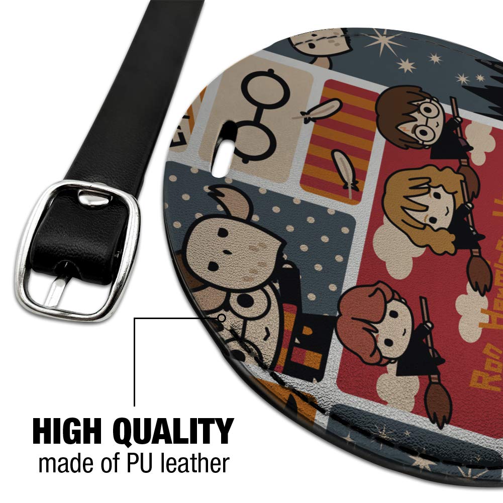 Harry Potter Chibi Style Round Leather Luggage Tag - Cute Travel ID Card Holder for Suitcases, Backpacks & Carry-On Bags - Perfect for Harry Potter Fans & Travel Enthusiasts