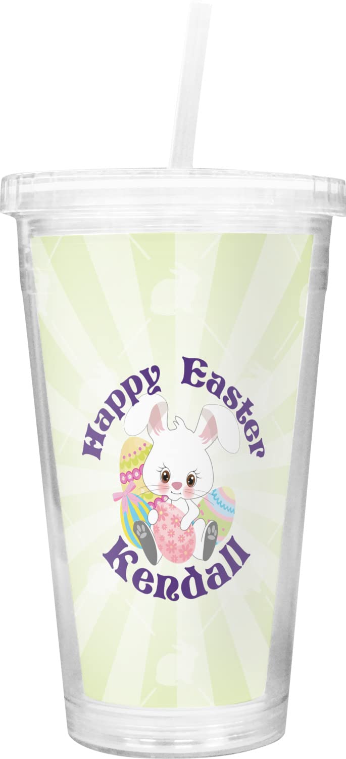 Personalized Easter Bunny Double Wall Insulated Tumbler with Straw & Lid - 20oz Easter Gift for Women, Men, Kids - Perfect for Spring Picnics, Easter Egg Hunts & Outdoor Activities