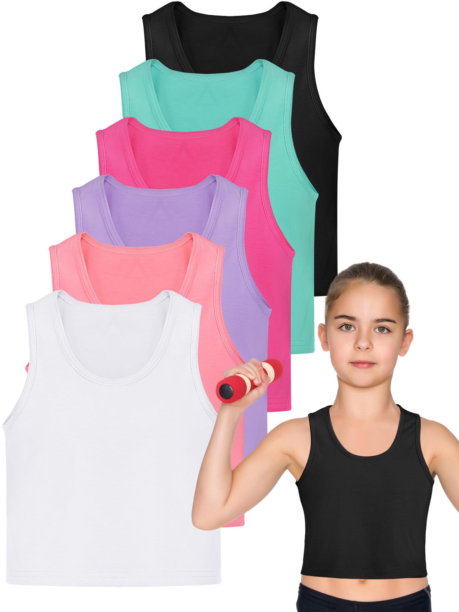 SATINIOR 6-Pack Girls Dance Tank Tops - Breathable Sleeveless Athletic Tops for Gymnastics, Ballet & Dancewear - Perfect for Dance Class, Performance & Gym Training