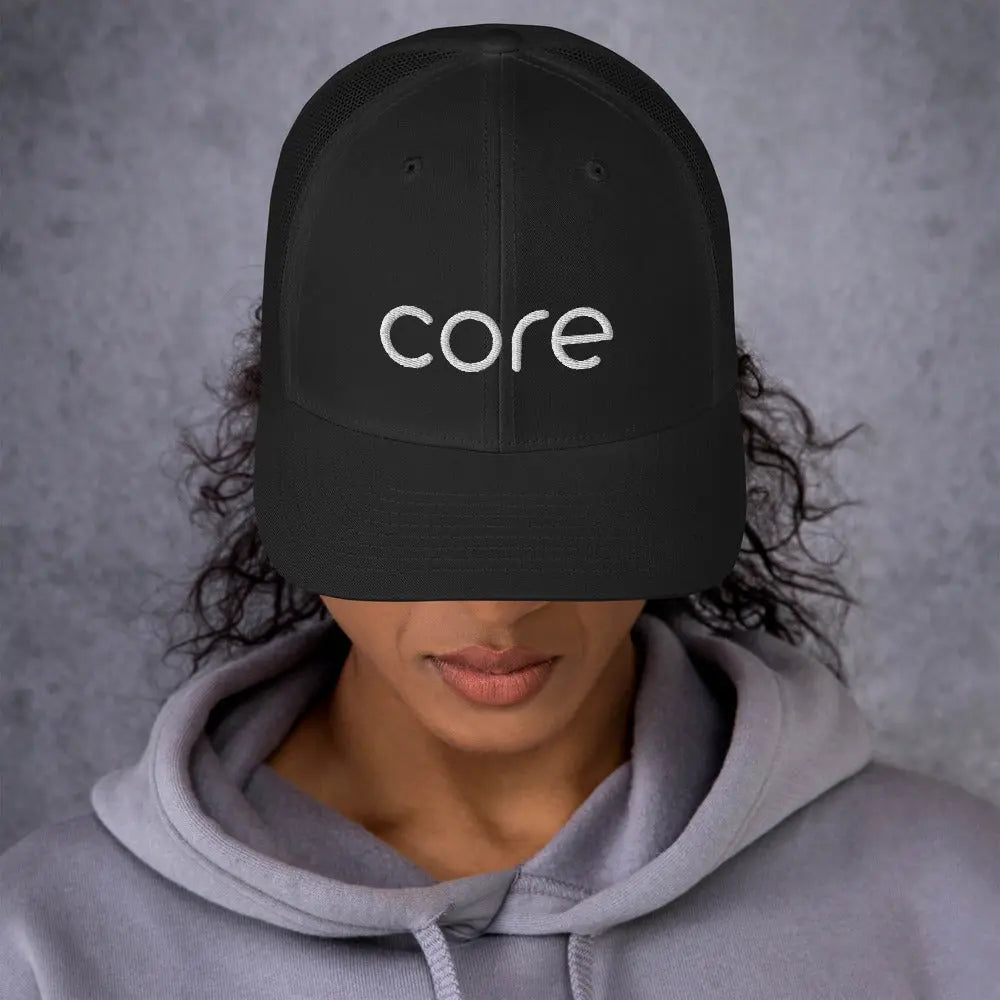 CORE Swimcore Trucker Hat - Black Performance Mesh Snapback for Swimming, Fitness & Outdoor Activities | Breathable & Lightweight Coach Cap for Men & Women