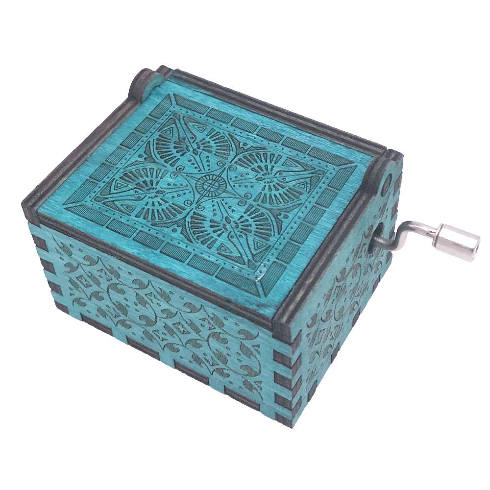 18-Note Hand Crank Musical Box - Carved Wooden Music Box Plays 