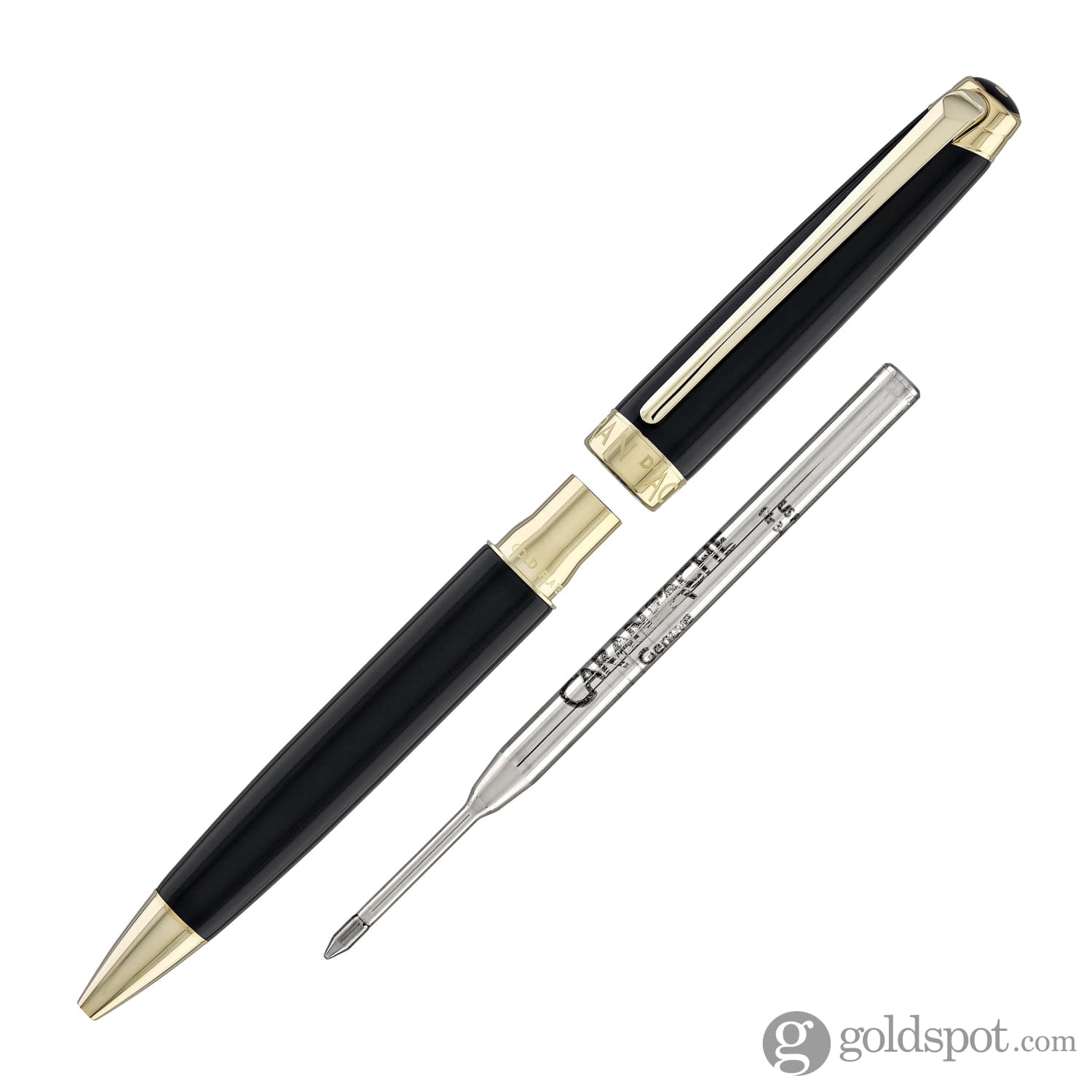 Luxury Caran d'Ache Léman Ebony Black Lacquer Ballpoint Pen with 24K Gold Plating - Premium Writing Instrument for Business Professionals & Gift Giving