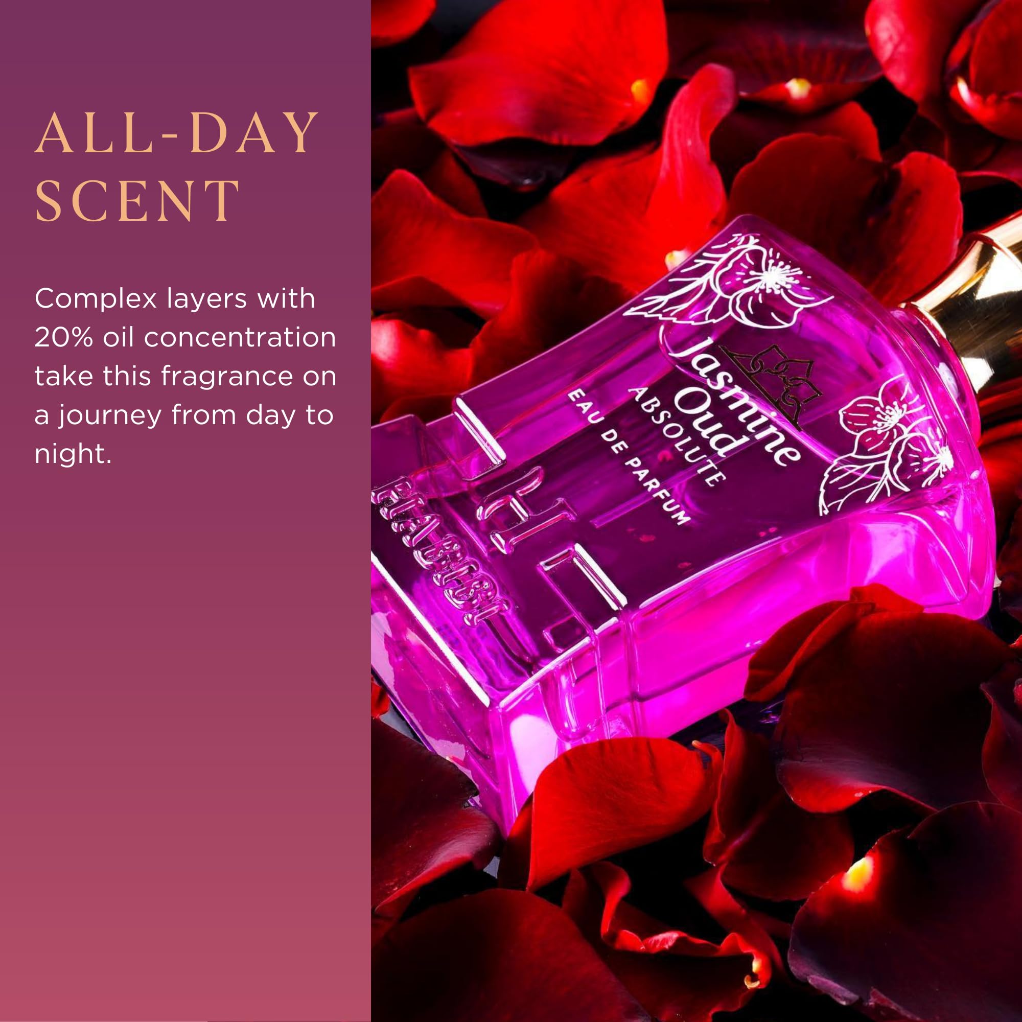 Premium Jasmine Oud Perfume for Women - Long Lasting Floral Eau de Parfum with Arabian Oud, Woody Musk, Leather & Floral Notes (2.5 Oz) - Perfect for Evening Events, Date Nights & Special Occasions