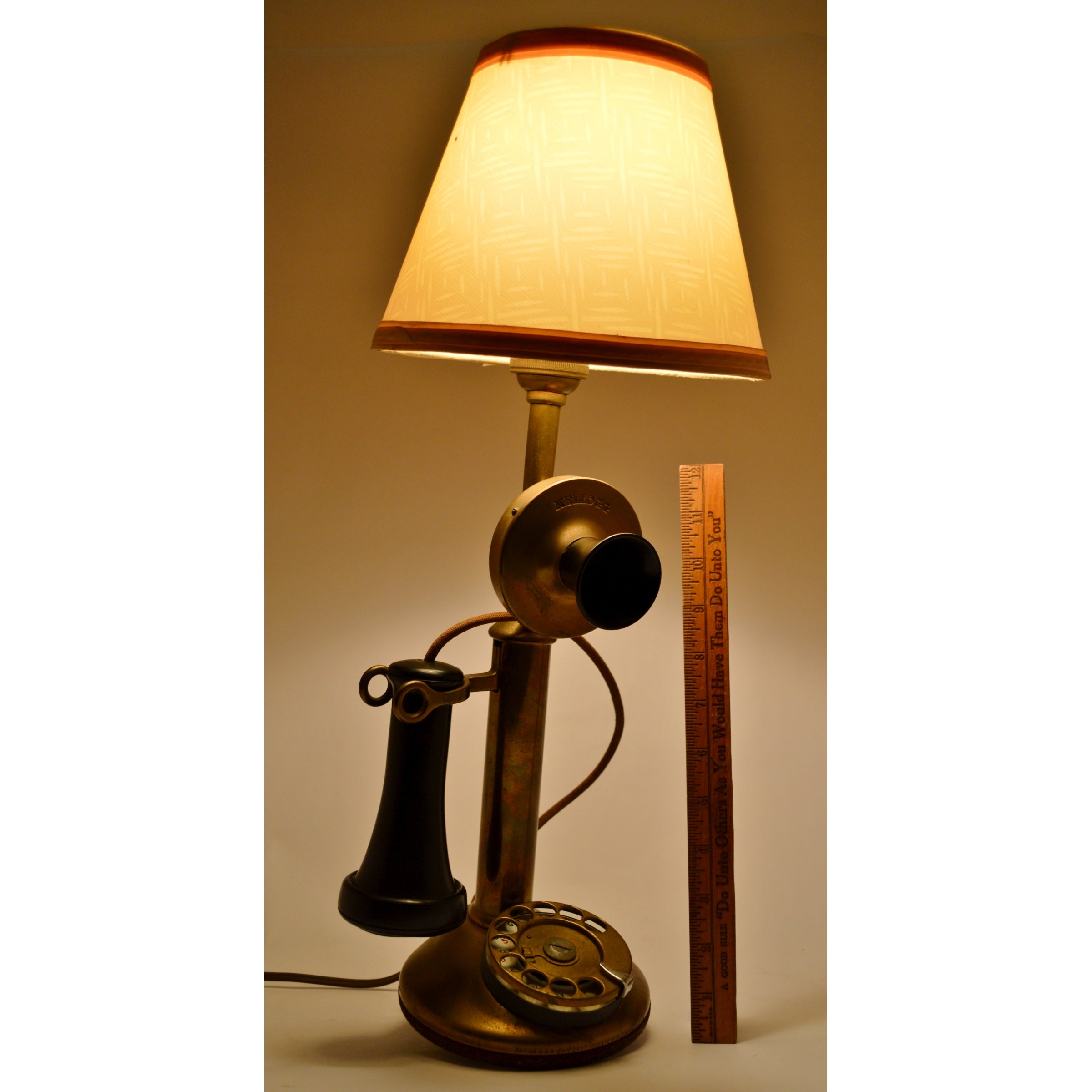 Vintage Kellogg Brass Candlestick Rotary Phone Converted to Table Lamp - Antique Folk Art Decor for Living Room, Bedroom, or Office Lighting