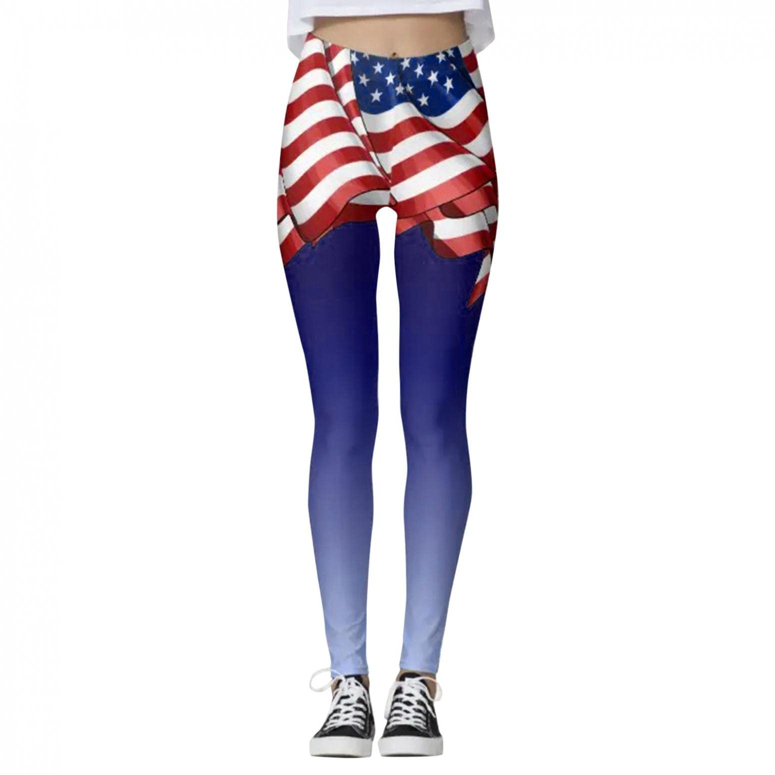 MIUERSA Women's High Waisted Yoga Pants - American Flag Print Leggings for 4th of July, Tummy Control Workout Capris | Gym, Running, Yoga & Casual Wear