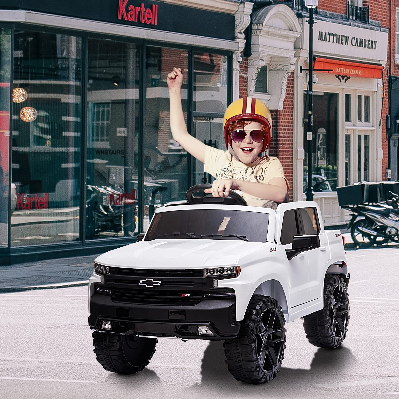 12V Remote Control Ride On Car for Kids - Licensed Chevrolet Silverado GMC Electric Toy Truck with MP3/Bluetooth, LED Lights & Spring Suspension | Battery Powered Toddler Vehicle for Indoor/Outdoor Play, Birthday Gifts & Family Fun