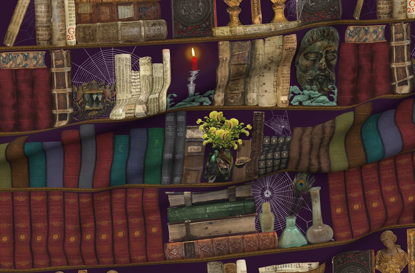 Dark Library Magic Books Shelves Printed Minky Fabric by The Yard - Whimsical Antique Halloween Design for Sewing Baby Blankets, Quilt Backing & Plush Toys - Perfect for DIY Crafts, Home Decor & Gift Making