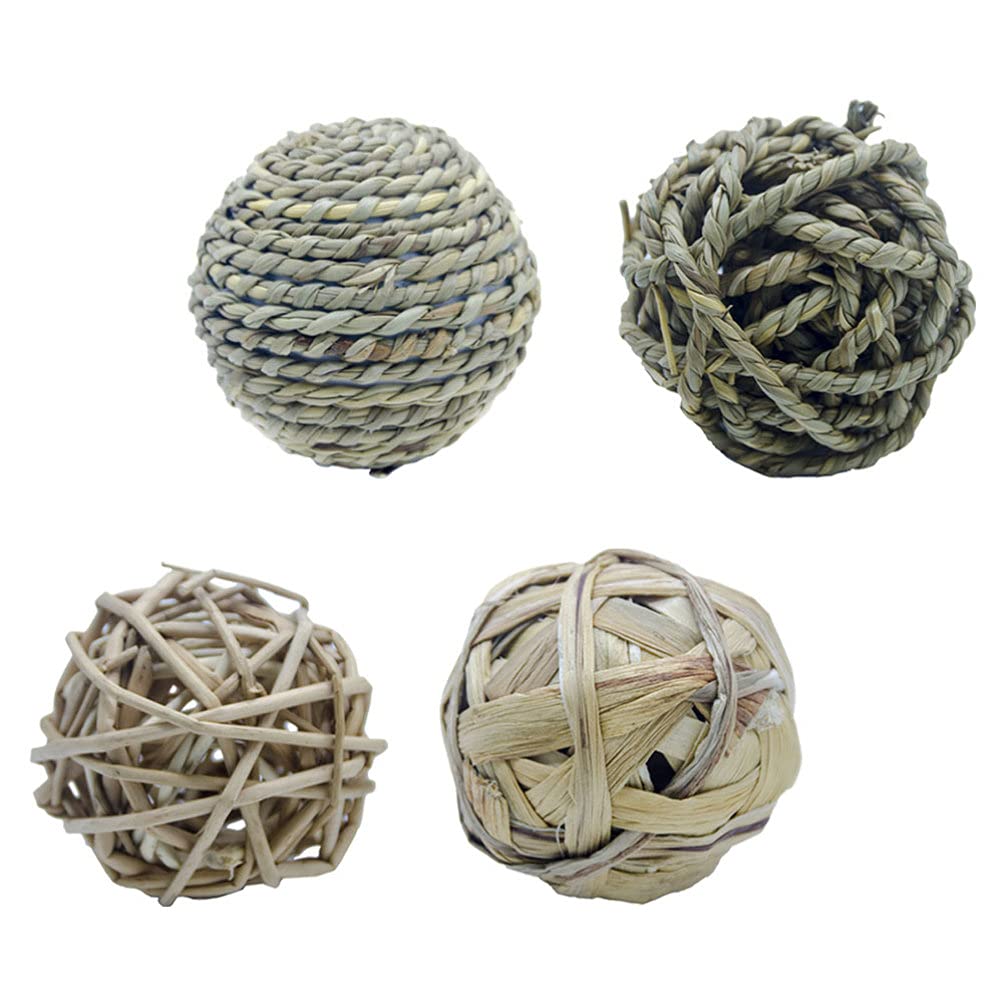 Balacoo 4PCS Small Animal Chew Toys for Guinea Pigs, Hamsters, Rabbits & Parrots - Natural Woven Teething & Activity Playthings for Pets | Perfect for Cage Enrichment & Dental Health
