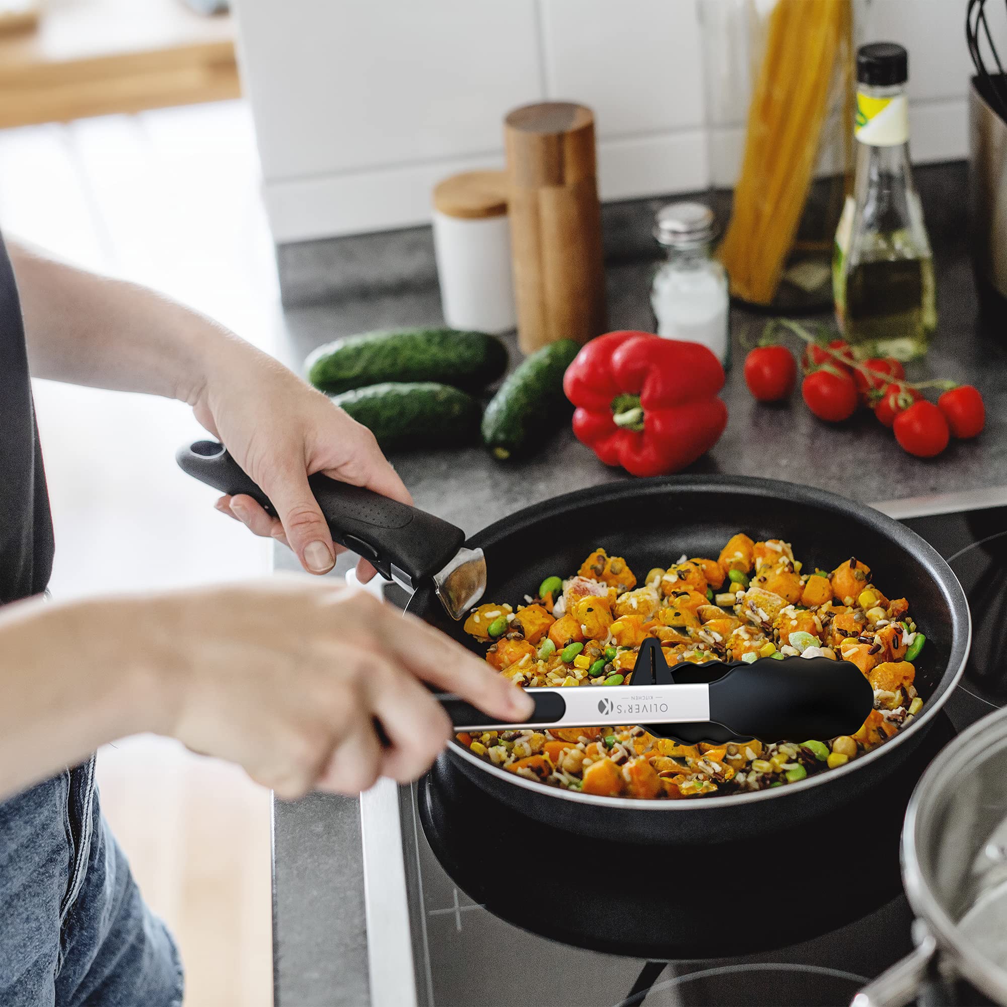 Oliver's Kitchen Silicone Tongs - Stainless Steel BBQ & Cooking Tongs for Easy Grip - Perfect for Grilling & Serving