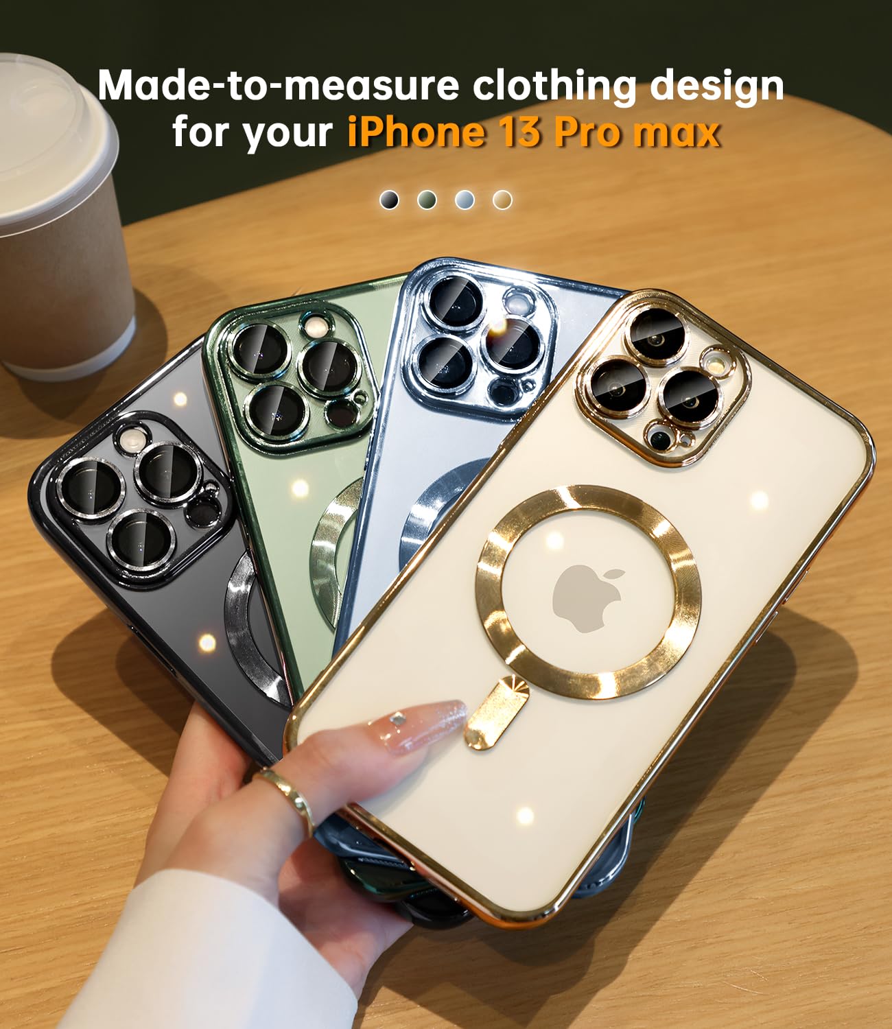 Premium iPhone 13 Pro Max Case with Camera Lens Protection | Magsafe Compatible | Metallic Glossy Soft Bumper & Diamond Clear Design | 6.7