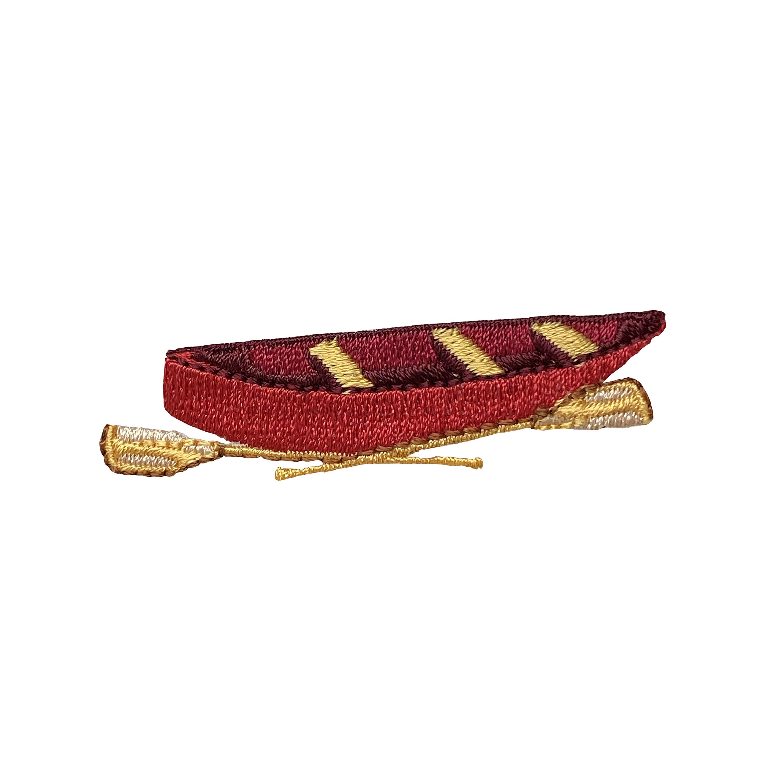 Red Canoe Embroidered Iron-On Patch for Camping, Floating & Outdoor Water Activities - Perfect for Backpacks, Jackets & Gear Customization