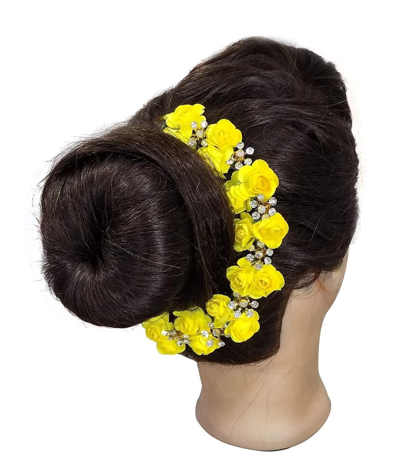 APOEM Yellow Bun Decoration Hair Gajra for Women & Girls - Wedding, Party Hair Accessories - Perfect for Bridal, Festive & Special Occasion Hairstyles