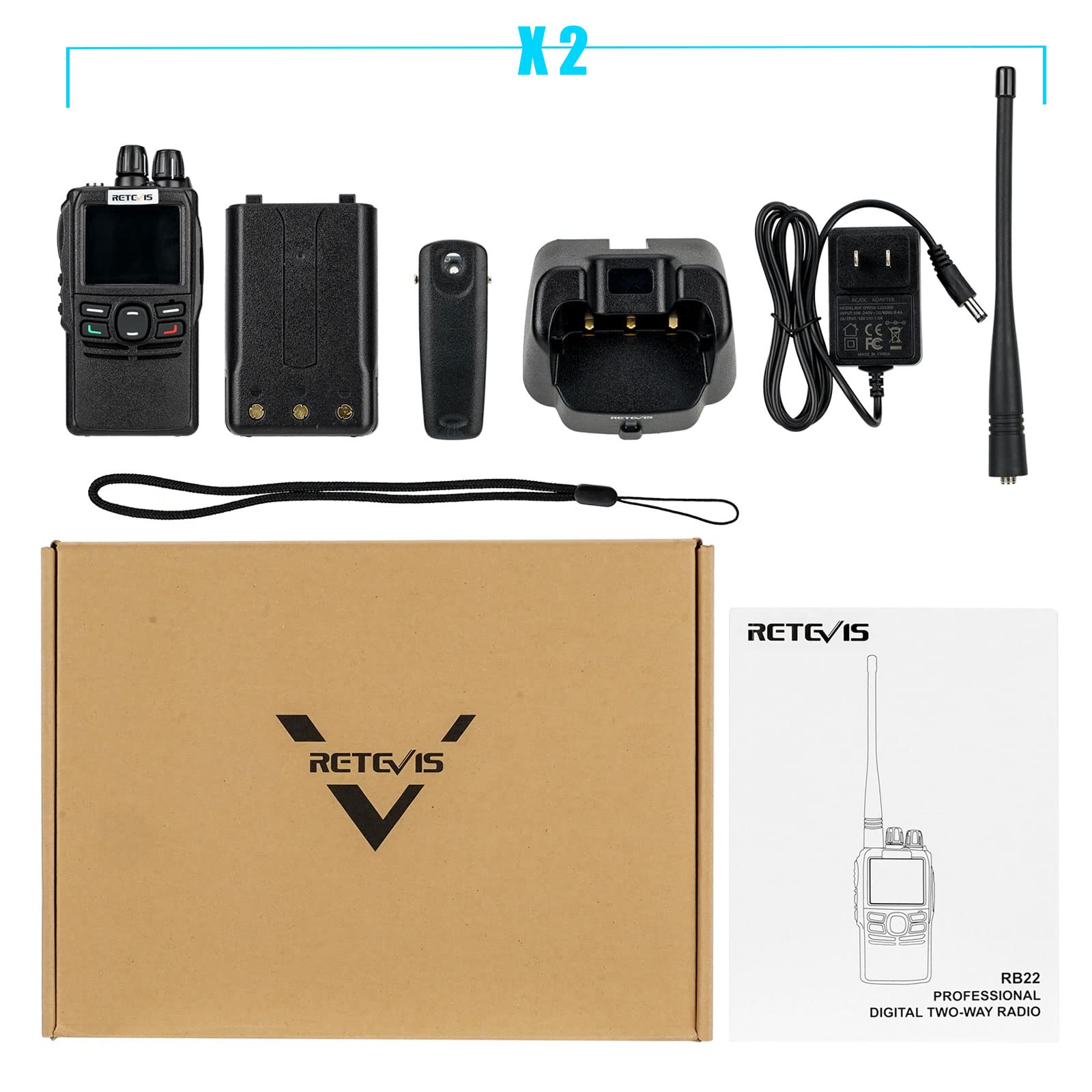 Retevis RB22 DMR Handheld Two-Way Radio - 4000 Channel Digital/Analog Walkie Talkie with IP66 Waterproof, TDMA & SMS - Professional Business Communication (2 Pack) for Construction, Security & Outdoor Adventures