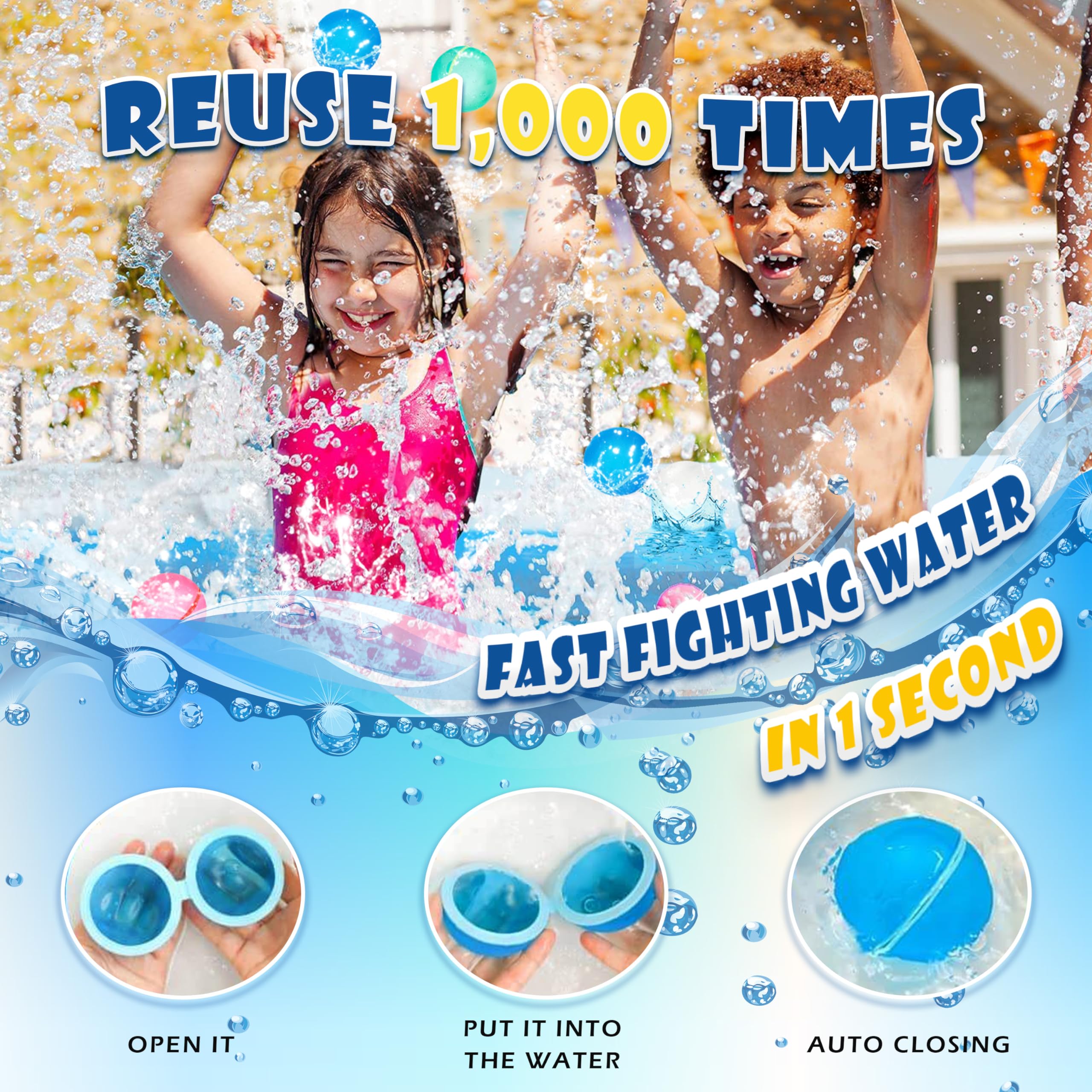 ZUPIIY Reusable Water Balloons - 12 Pack Self-Sealing Silicone Water Bombs for Kids & Adults | Summer Outdoor Pool Party Toys | Quick Fill Splash Games for Backyard, Beach & Water Fights