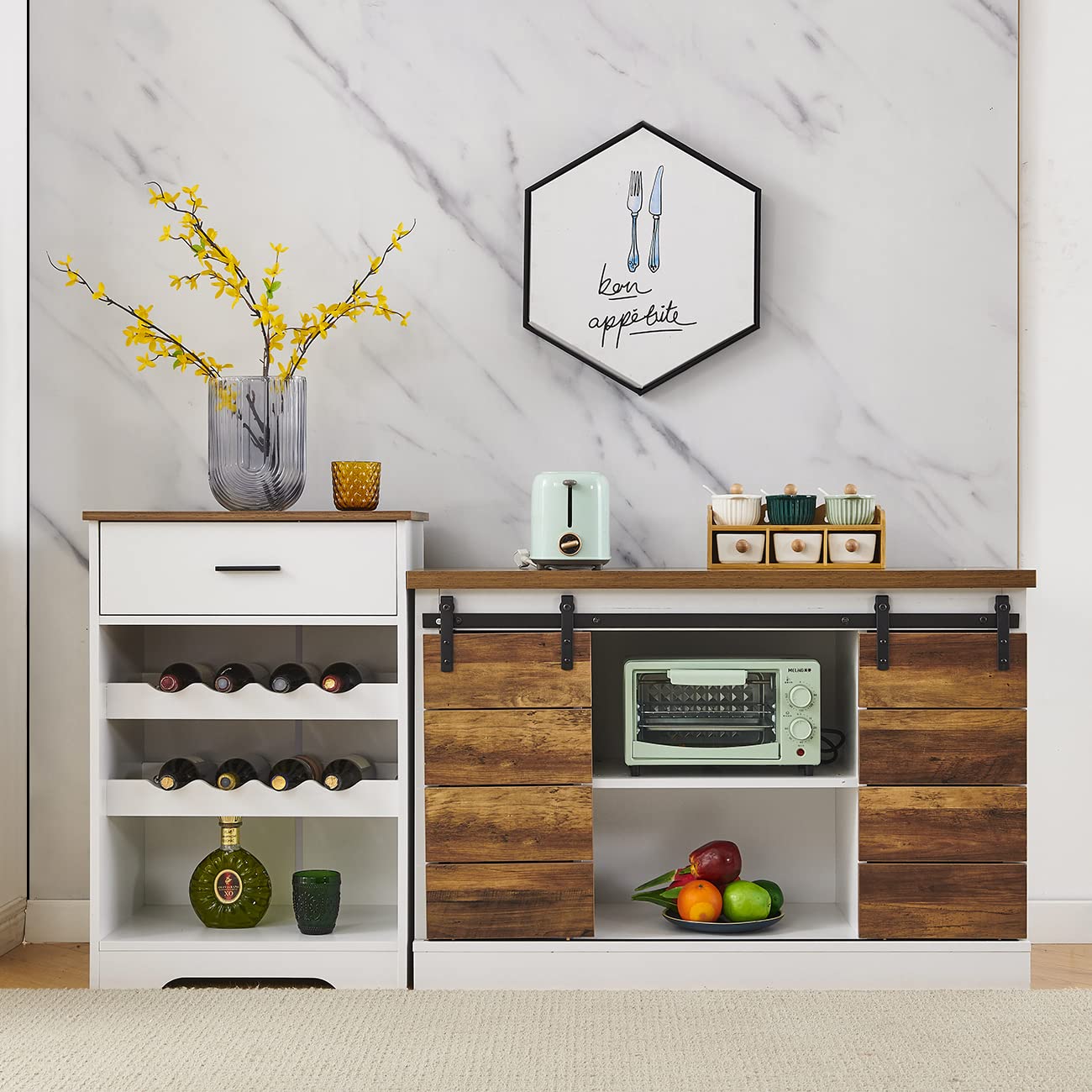 8-Bottle Wooden Wine Rack with Drawer - Freestanding Wine Storage Cabinet for Kitchen, Pantry, Dining Room | Perfect for Wine Display & Organization in Home Bars, Cellars, and Entertaining Spaces