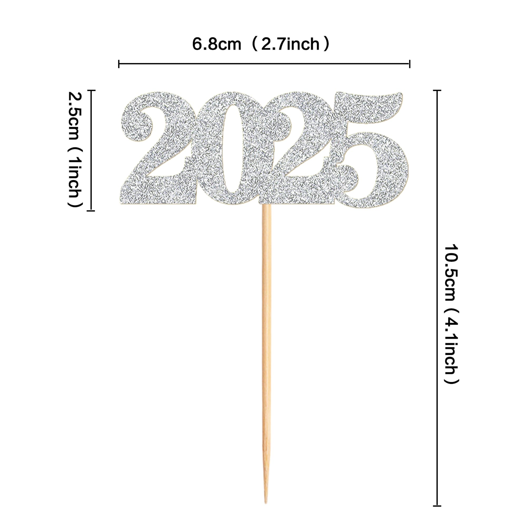 40 Pcs Silver Glitter New Year Cupcake Toppers 2025 - Cheers to 2025 Cake Picks for New Year's Eve Party Decorations - Perfect for Birthday, Wedding, and Holiday Celebrations