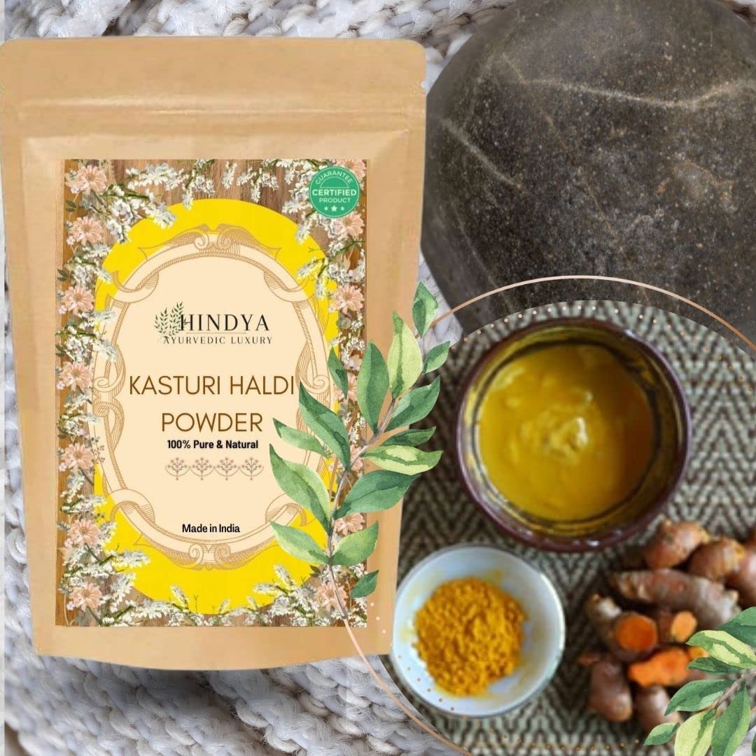 Hindya Ayurvedic Luxury Kasturi Haldi Powder for Face Beauty - Wild Turmeric Powder, Kasturi Manjal, Curcuma Aromatica, Jangli Haldi (100g, Pack of 1) | Natural Skin Brightening & Glow for Radiant Complexion | Perfect for DIY Face Masks, Scar Reduction & Evening Skin Tone