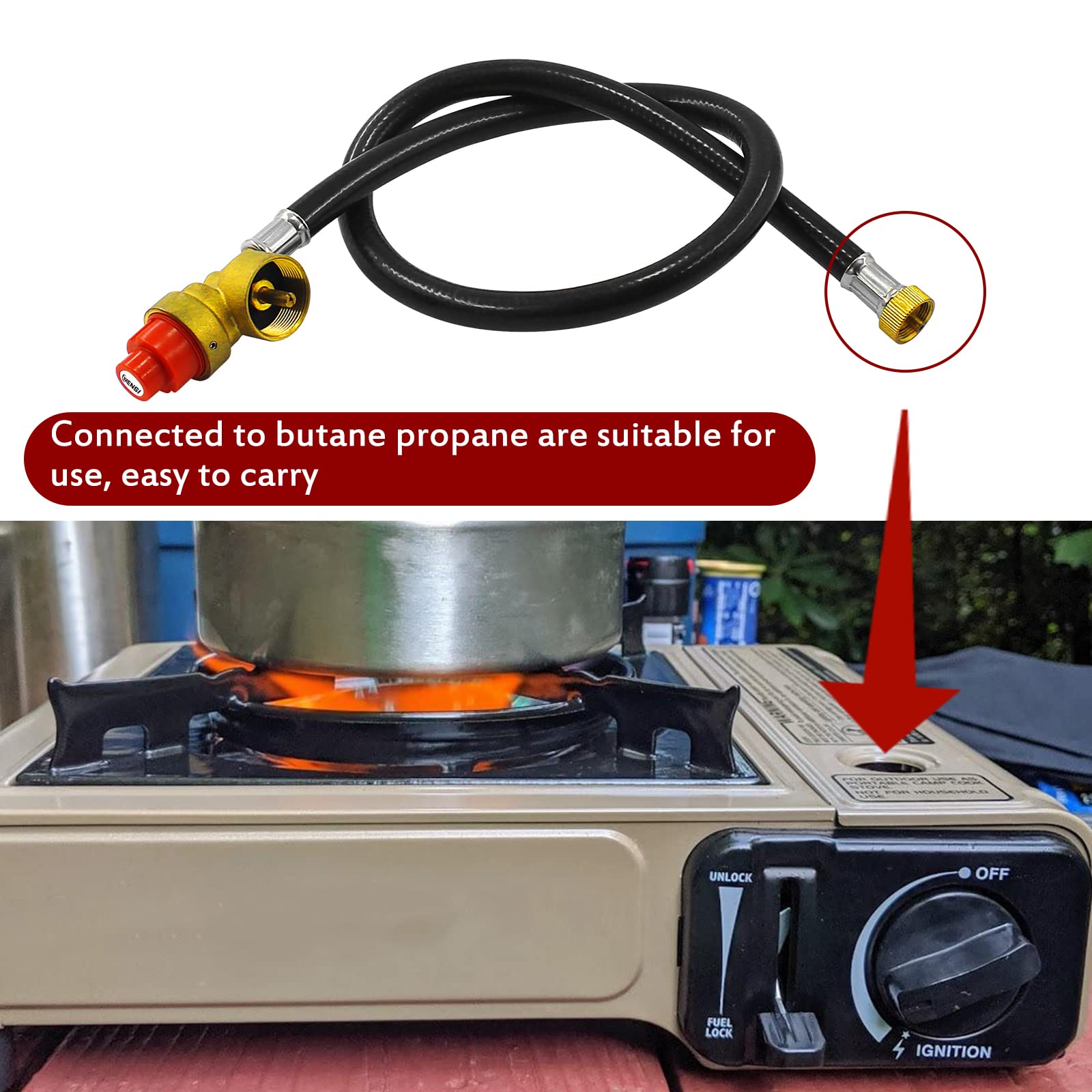 Portable Camping Stove Propane Butane Gas Regulator with Hose - 27.5 Inch Replacement for 1LB Disposable Bottle | Perfect for Outdoor Cooking, Hiking, RV Trips & Emergency Preparedness
