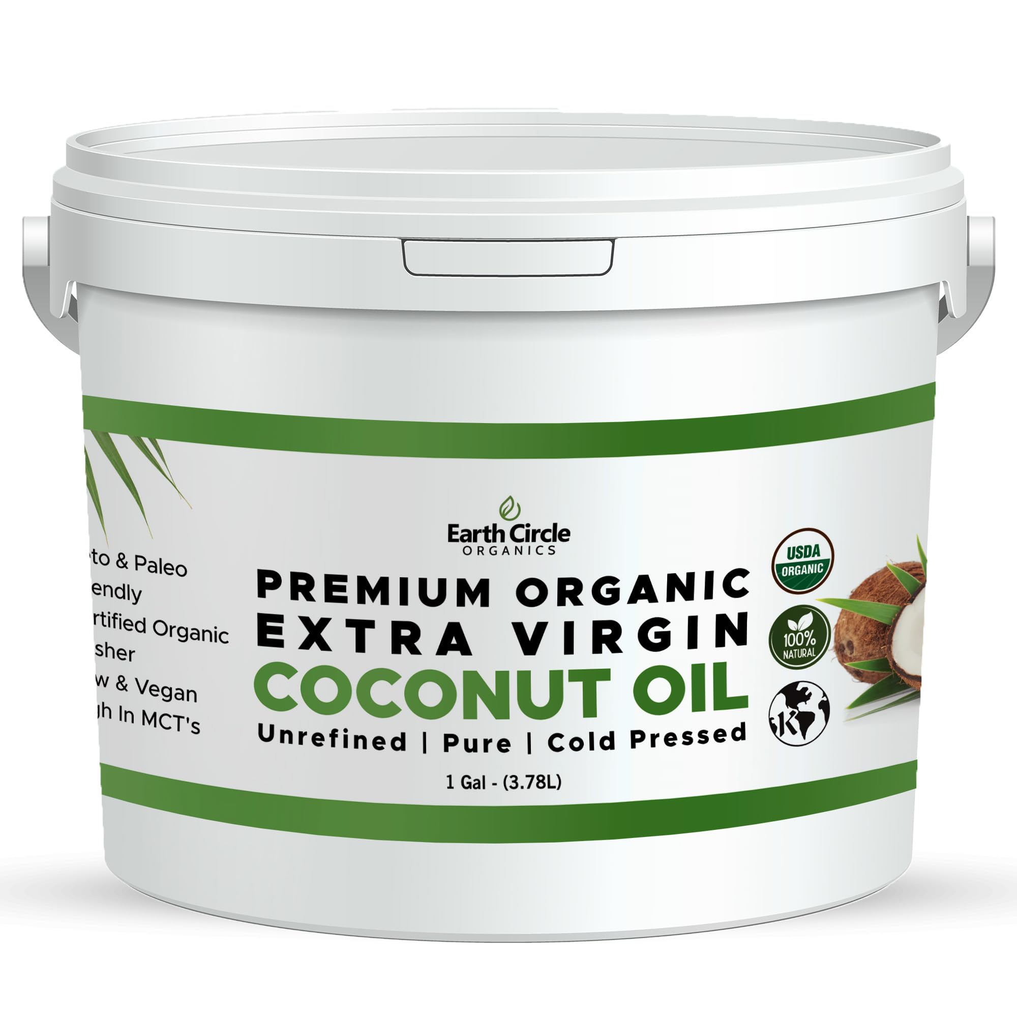 Organic Cold Pressed Extra Virgin Coconut Oil - Gluten-Free, Keto & Paleo Friendly - Unrefined Raw Coconut Oil for Cooking, Baking, Skin & Hair Care - 1 Gallon - Perfect for Healthy Recipes, Natural Beauty Treatments & DIY Home Remedies