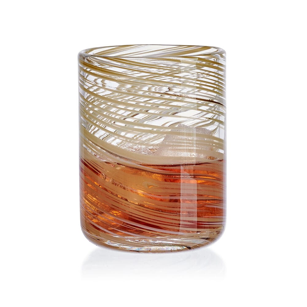 Color Swirl Honey Set of 4 Double Old Fashioned Glasses - Vibrant Whiskey Cocktail Glasses for Home Bar, Party & Gift Giving