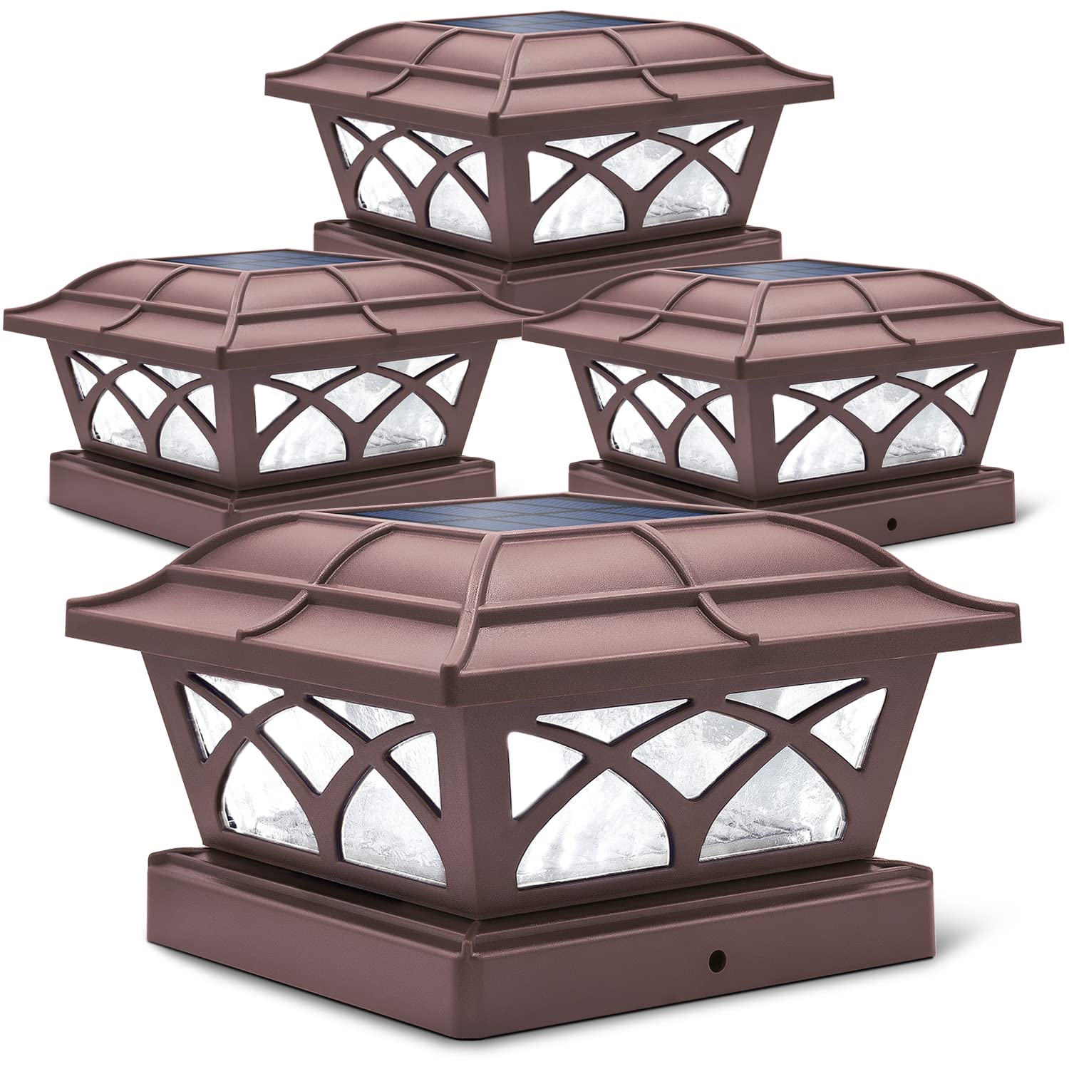 SIEDiNLAR Solar Post Cap Lights Outdoor - 8 LED Glass Lights with Warm White & Cool White Modes for 4x4 5x5 6x6 Wooden Posts - Waterproof Deck Fence Patio Lighting (4 Pack) - Perfect for Garden Pathway, Backyard, Porch and Landscape Decoration