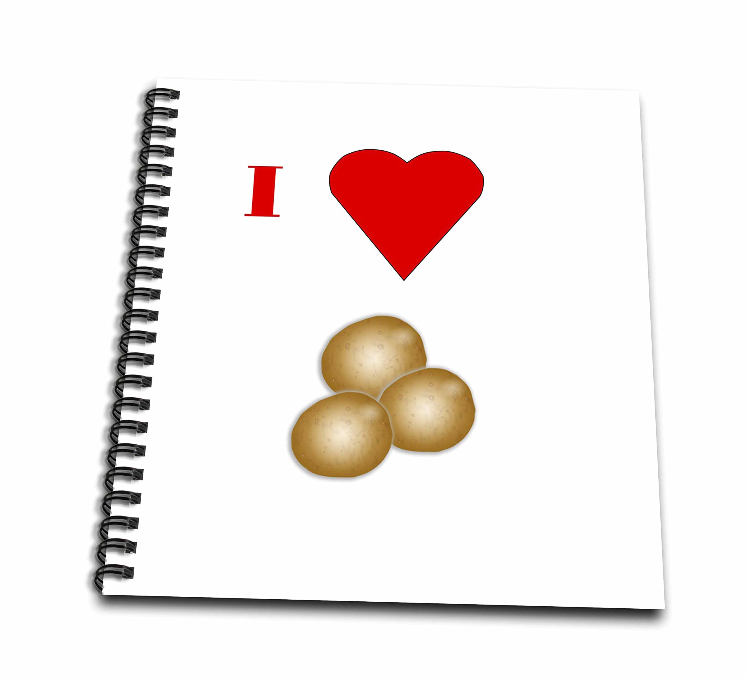 3dRose Cartoon I Love Potatoes with Heart Drawing Book - 8 x 8 Inch Sketchbook for Kids & Adults - Perfect for Art Classes, Doodling & Gift Giving