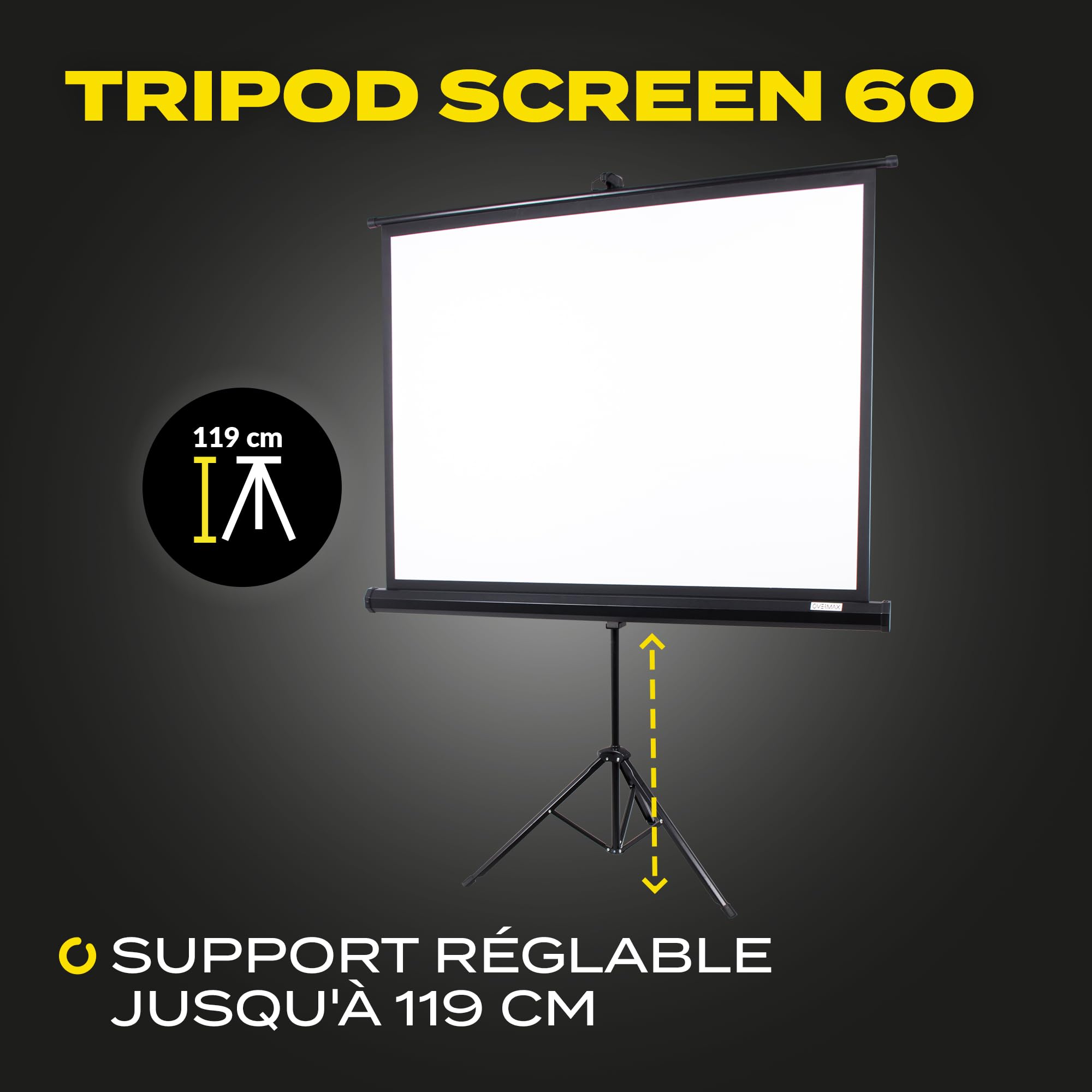 OVERMAX 4K Full HD 16:9 Widescreen Projector - Semi-Automatic Suspended Design with Adjustable Canvas (60
