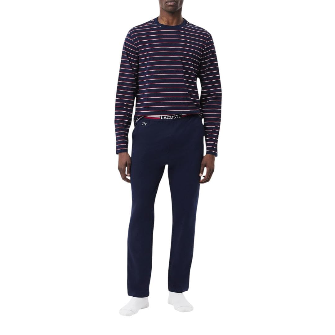 Lacoste Men's Comfortable Multicolor Jersey Pajama Pants with Elastic Waistband - Perfect for Lounging, Sleepwear & Home Relaxation