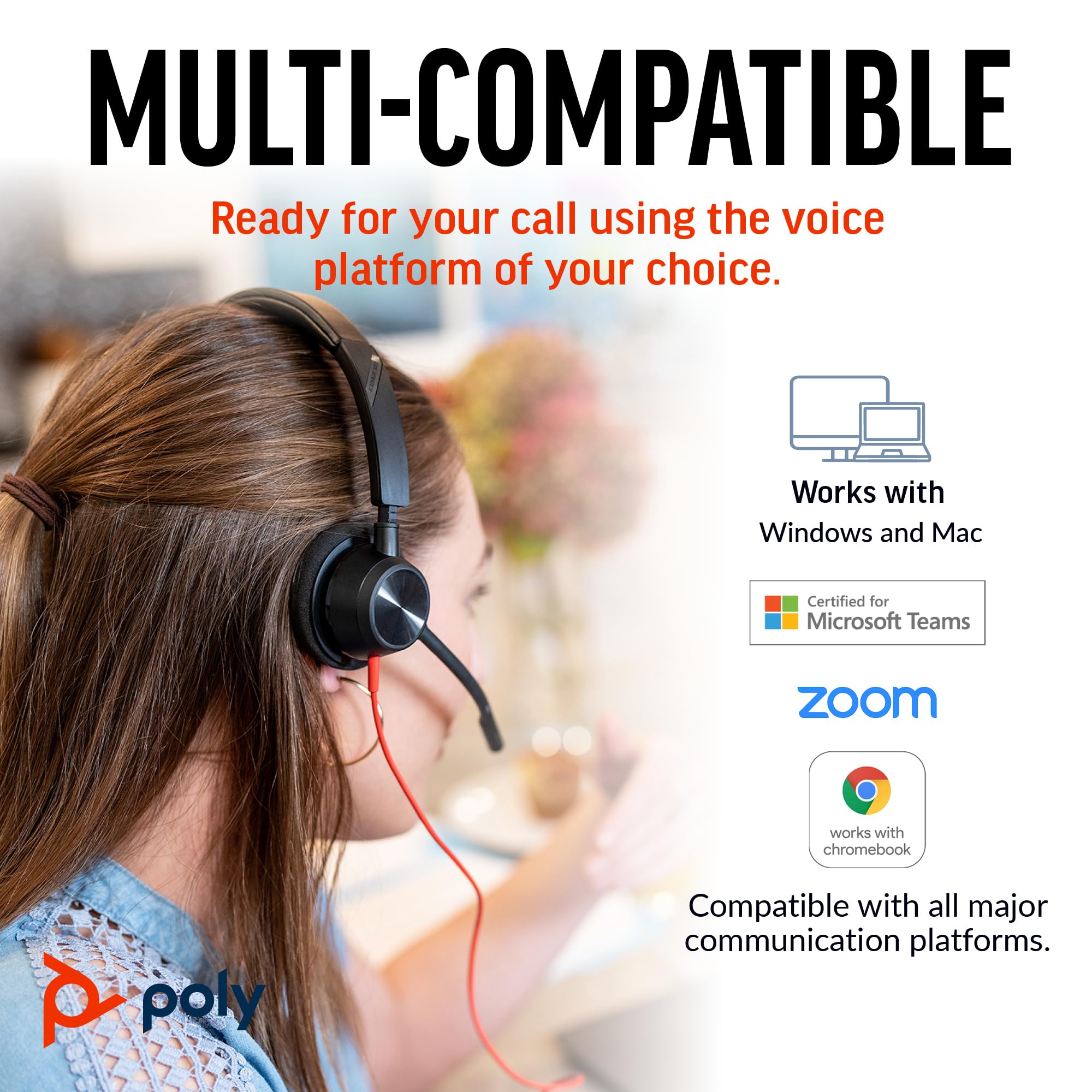 Poly Blackwire 3310 USB Wired Headset with Noise-Canceling Microphone - Monaural Office Headphone for PC/Mac (USB-C/USB-A) - Microsoft Teams Certified - Ideal for Remote Work, Call Centers & Video Conferencing