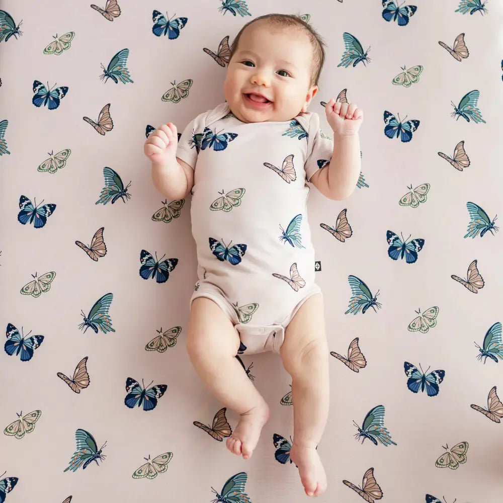 Kyte Baby Short Sleeve Organic Cotton Bodysuit - Soft Blush Butterfly Print for Newborns & Infants | Perfect for Playtime, Daycare & Family Photos