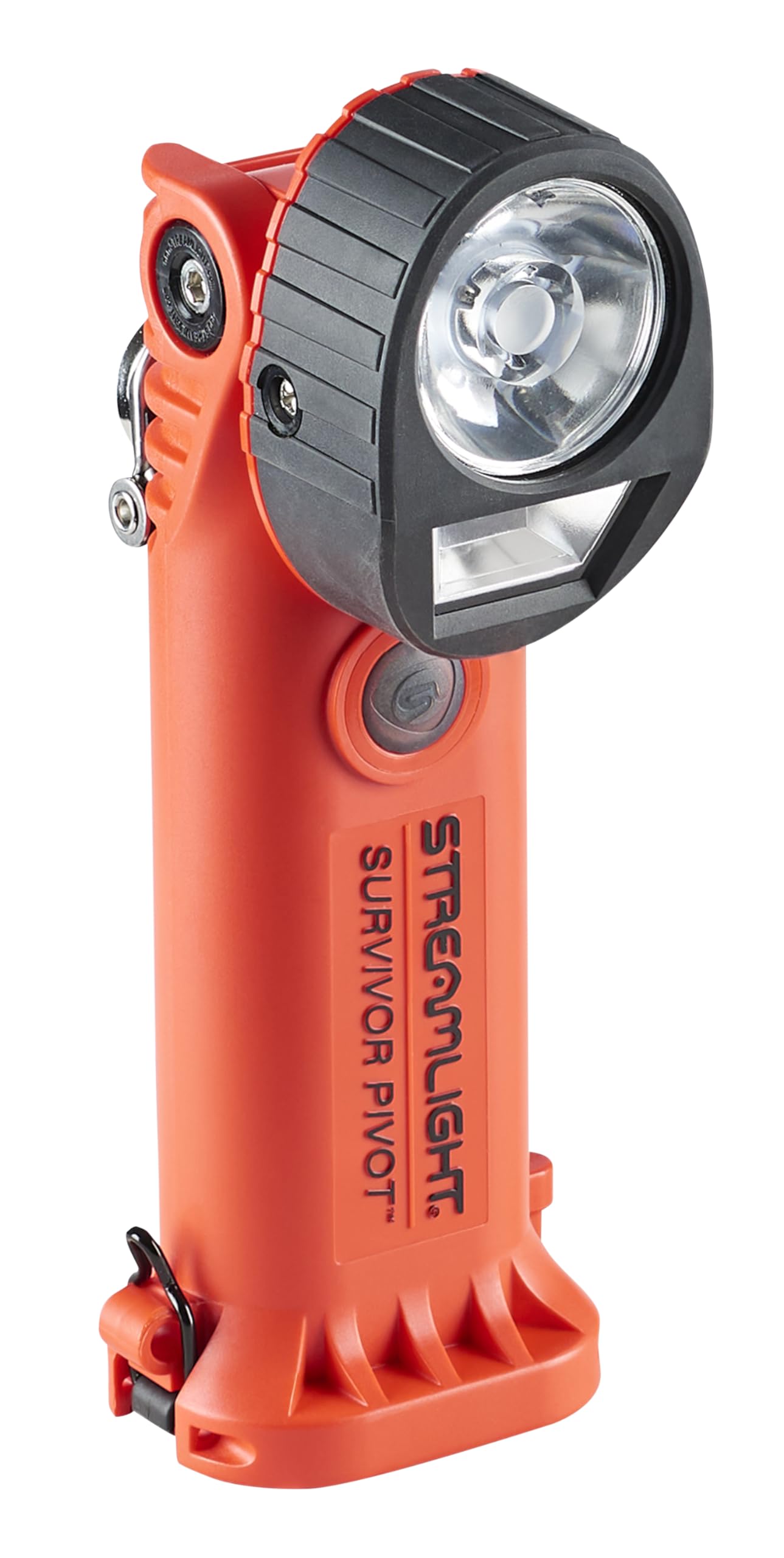 Streamlight 91830 Survivor Pivot 325-Lumen Rechargeable Flashlight - Dual Beam, Right Angle, Magnetic Base & Clip - AC/DC Charging (120V/100V/12V) - Orange Safety Light for Emergency, Camping & Work Scenes