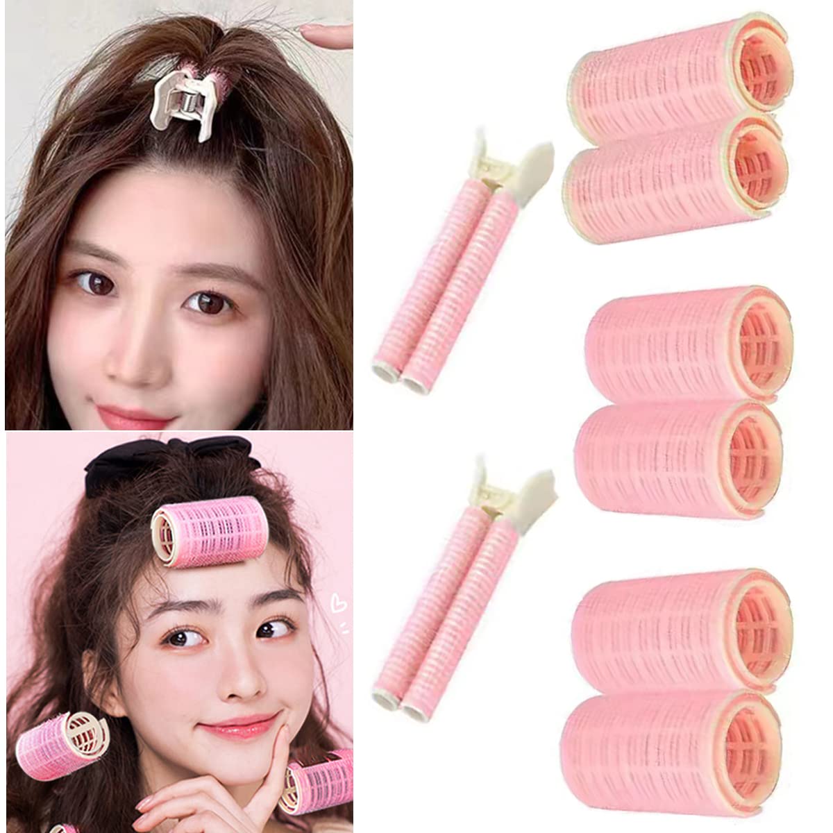 Jumbo Hair Curlers Rollers with Clips - 8PCS Volumizing Hair Rollers Set for Long, Medium, Short, Thick & Thin Hair (3 Sizes, Pink) | Salon-Quality Curls at Home, Perfect for Daily Styling & Special Occasions