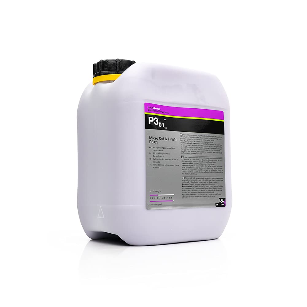 Koch-Chemie Micro Cut & Finish Polishing Compound with Carnauba Wax - 5L Professional Car Detailing Polish for Holograms, Fine Scratches & Sanding Marks Removal - Long-Term Sealing & Protection - Ideal for Auto Body Shops & DIY Car Enthusiasts