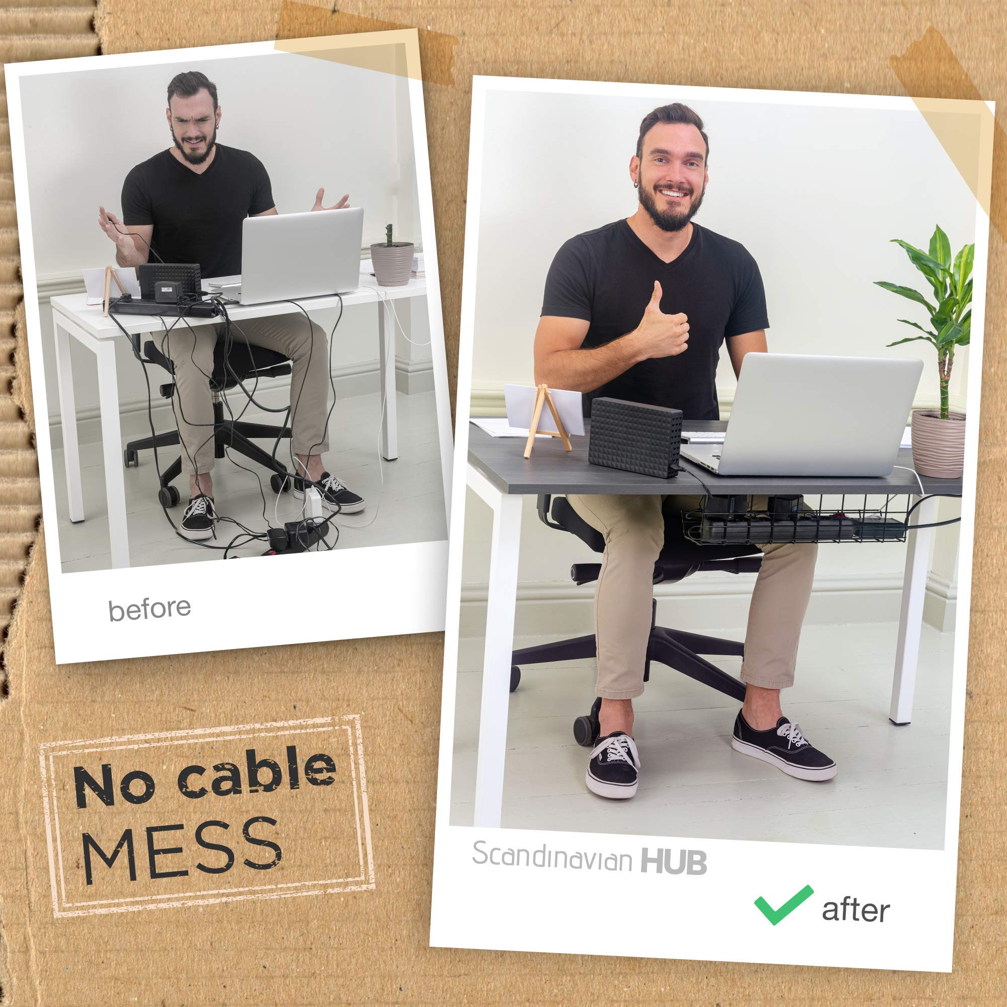 Under Desk Cable Management Tray - 2 Pack Black Wire Organizer for Home Office, Computer Desk & Gaming Setup - Cable Holder for Neat Workspace & Tangle-Free Wires (17 Inch)