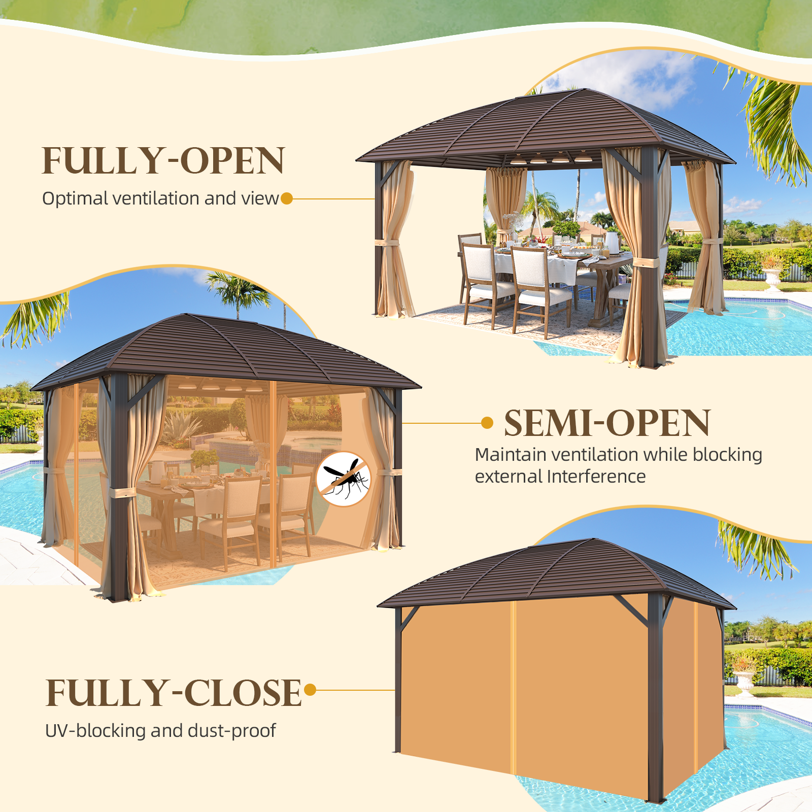 EROMMY 10' x 13' Hardtop Gazebo with Galvanized Steel Roof & Aluminum Frame - Durable Outdoor Canopy for Patio, Garden, Backyard, and Poolside Relaxation