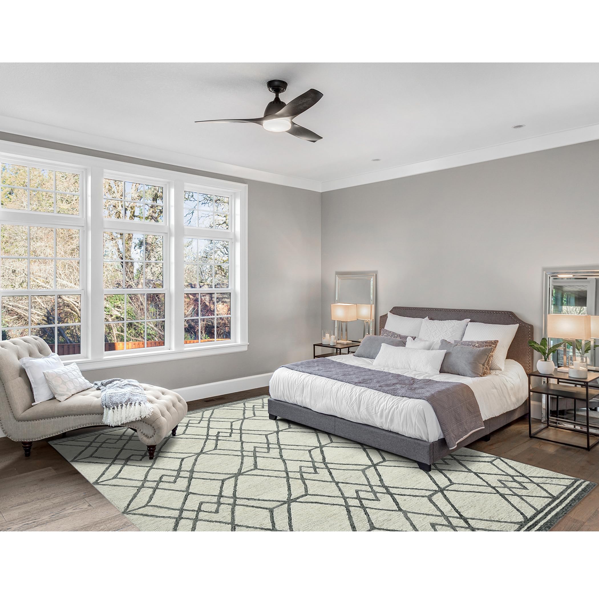 AMER Rugs Vista Duncan Collection Hand-Hooked 100% Wool 8'x10' Area Rug - Geometric Pattern Ivory Wool Rug for Living Room, Bedroom & Kitchen | Durable Floor Covering for Home Decor & High Traffic Areas