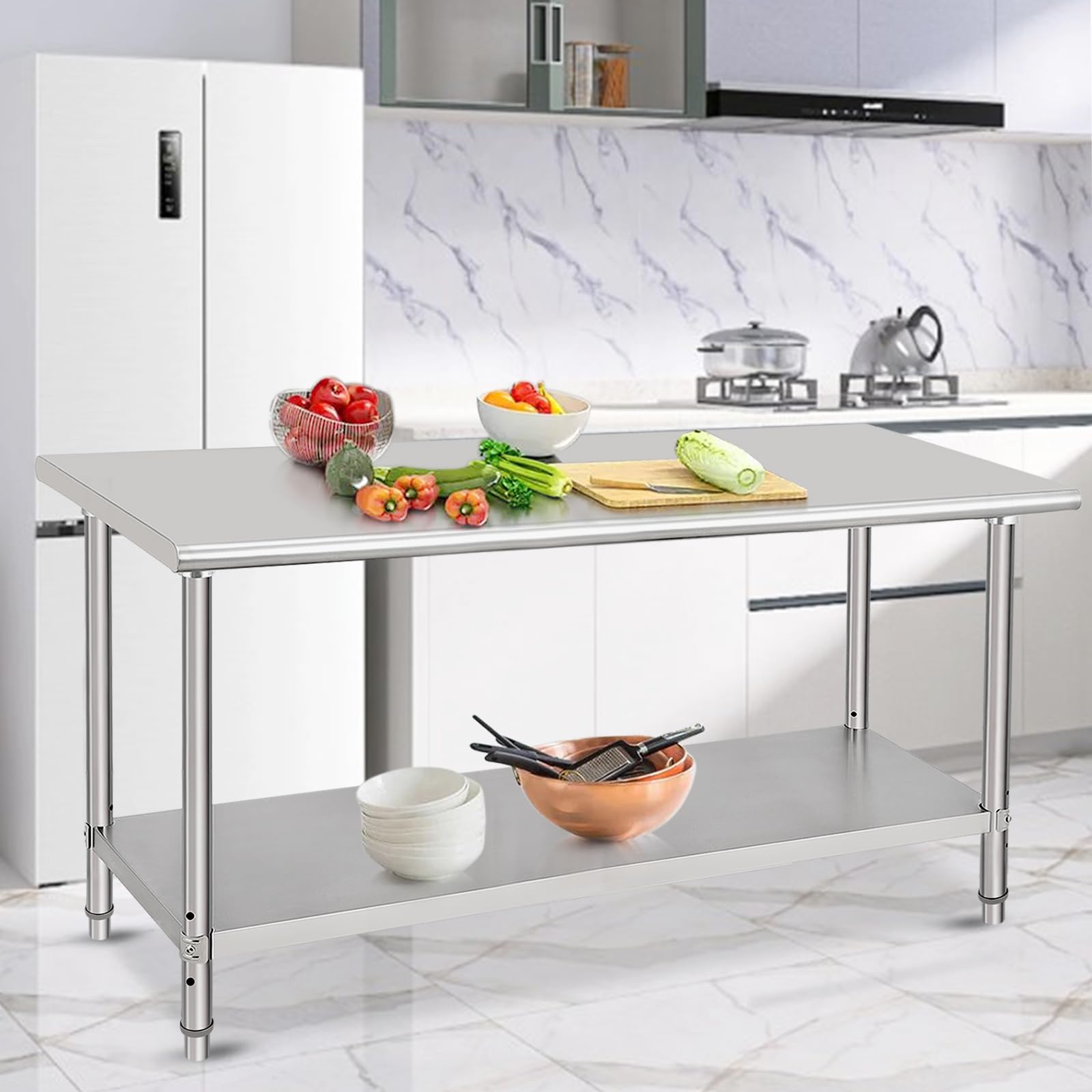 NSF Certified 72x30x35 Inch Stainless Steel Commercial Prep Table with Undershelf - Heavy Duty Food Preparation Workstation for Restaurant, Kitchen, Hotel & Catering | Ideal for Chopping, Baking & Food Service